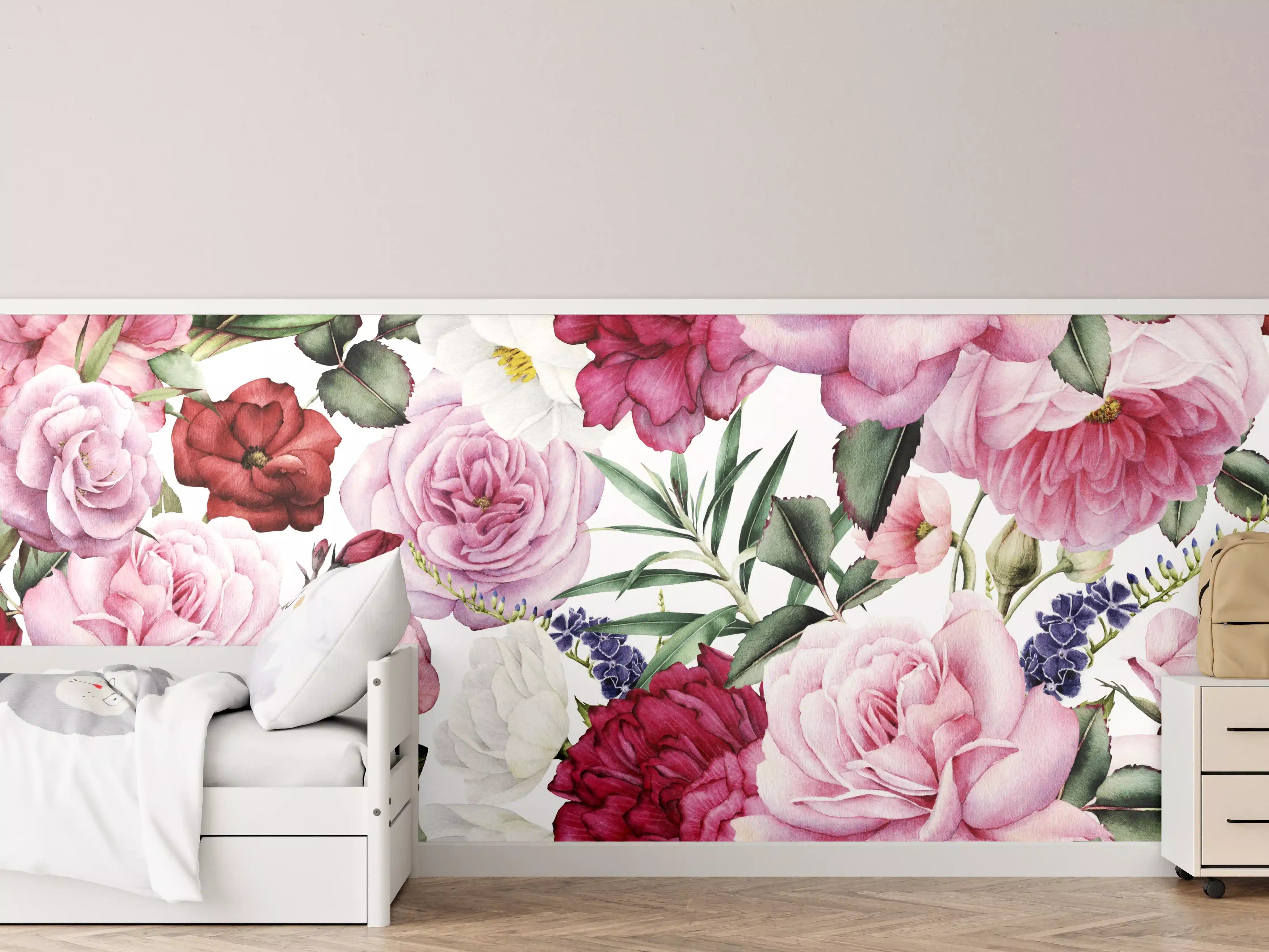 Kinderzimmer Wandgestaltung - Romantische Blumenpracht in Pink und Weiß