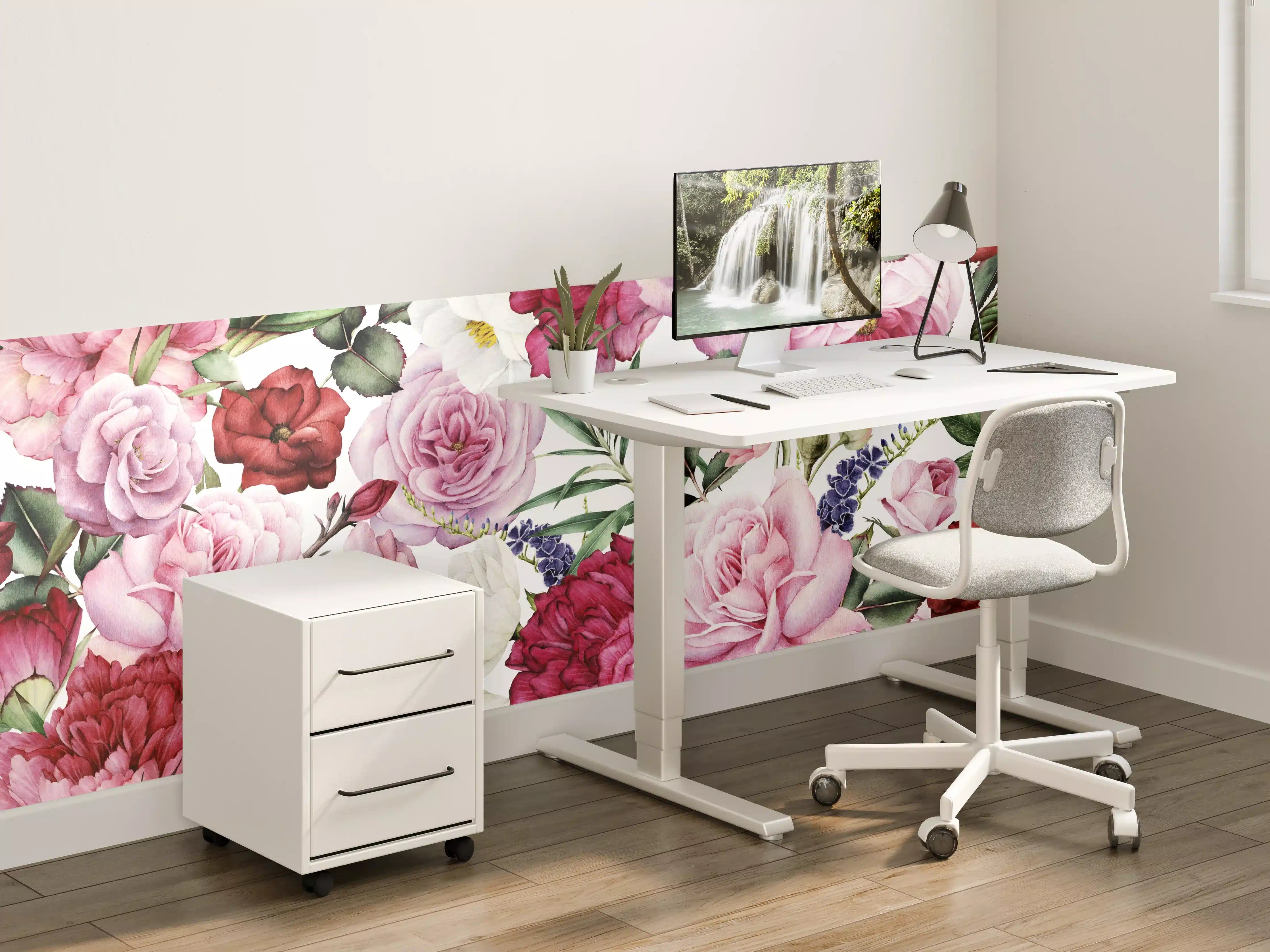 Kinderzimmer Wandgestaltung - Romantische Blumenpracht in Pink und Weiß