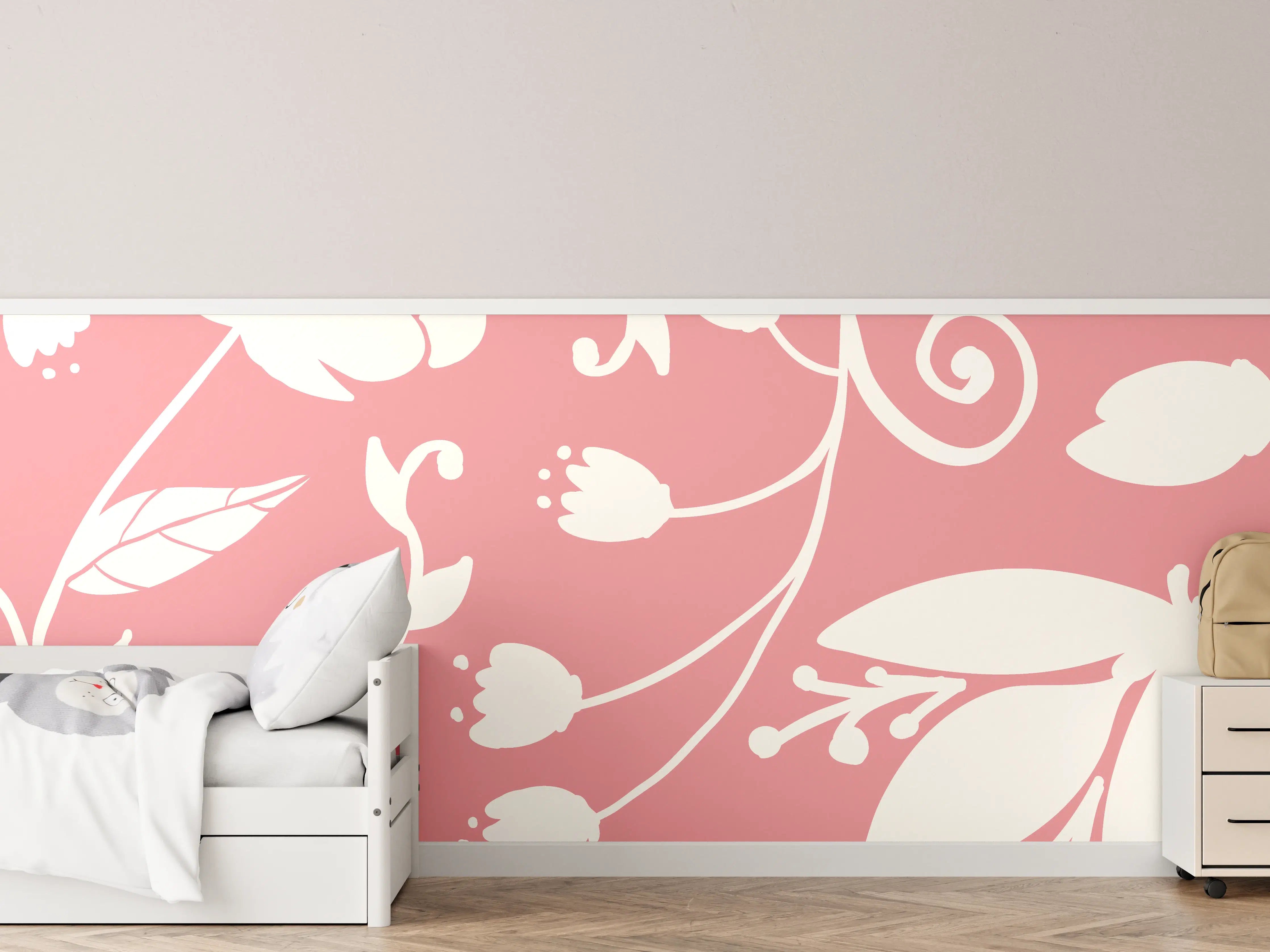 Kinderzimmer Wandgestaltung - Rosa Blütenmuster Wanddesign