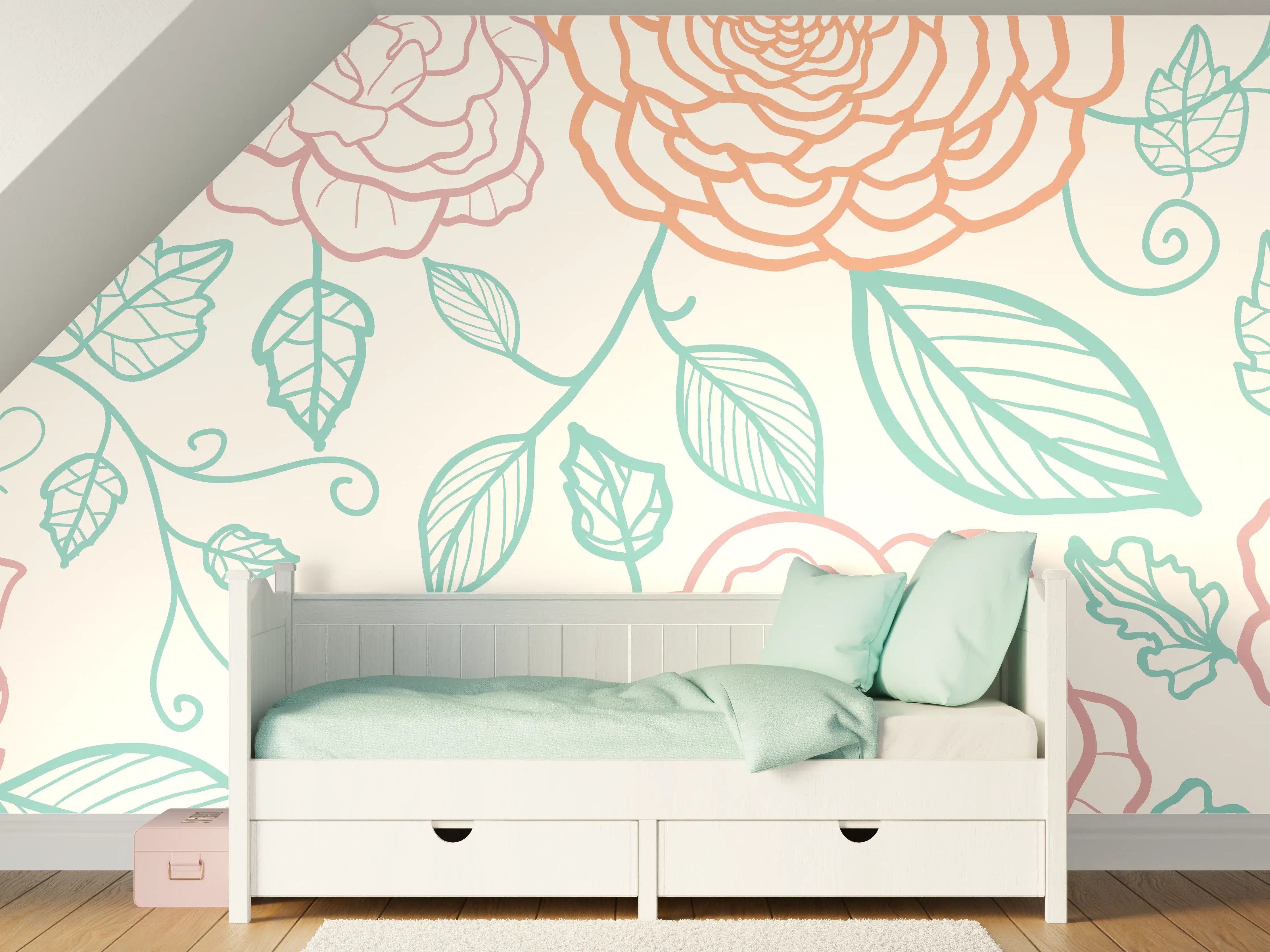 Kinderzimmer Wandgestaltung - Rosa Blumenmuster Illustration