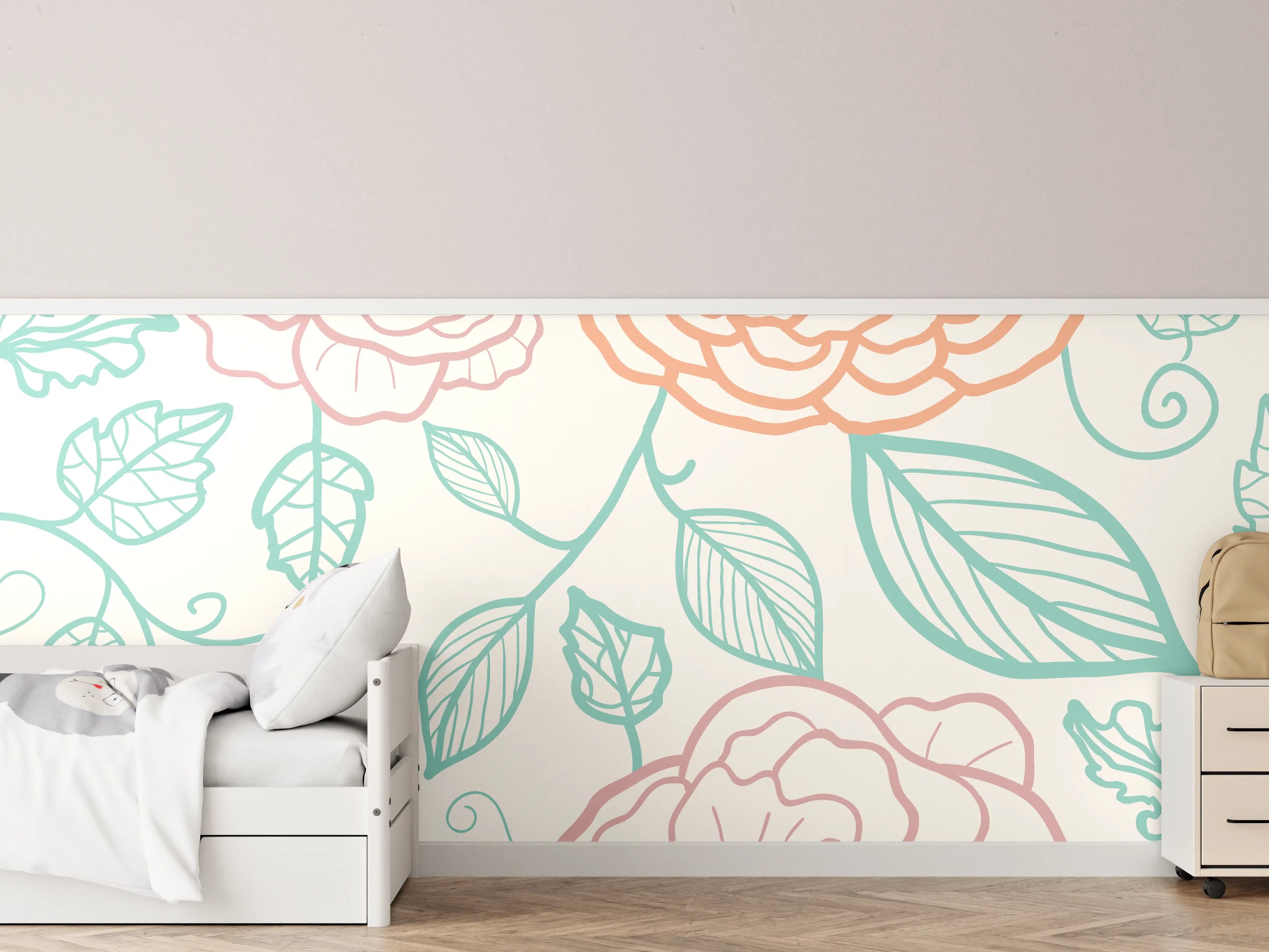 Kinderzimmer Wandgestaltung - Rosa Blumenmuster Illustration