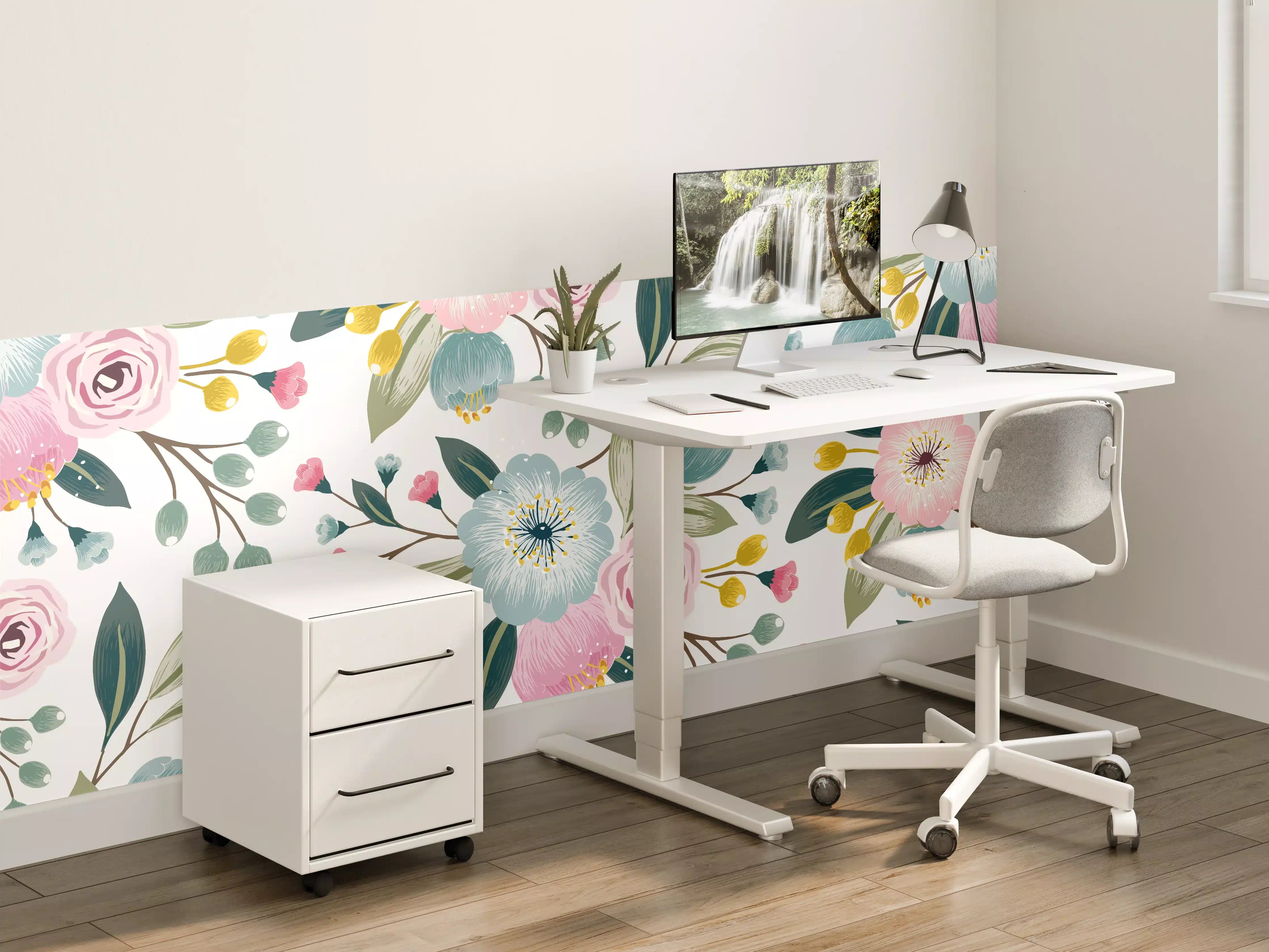 Kinderzimmer Wandgestaltung - Rosa Blumenmuster Tapete