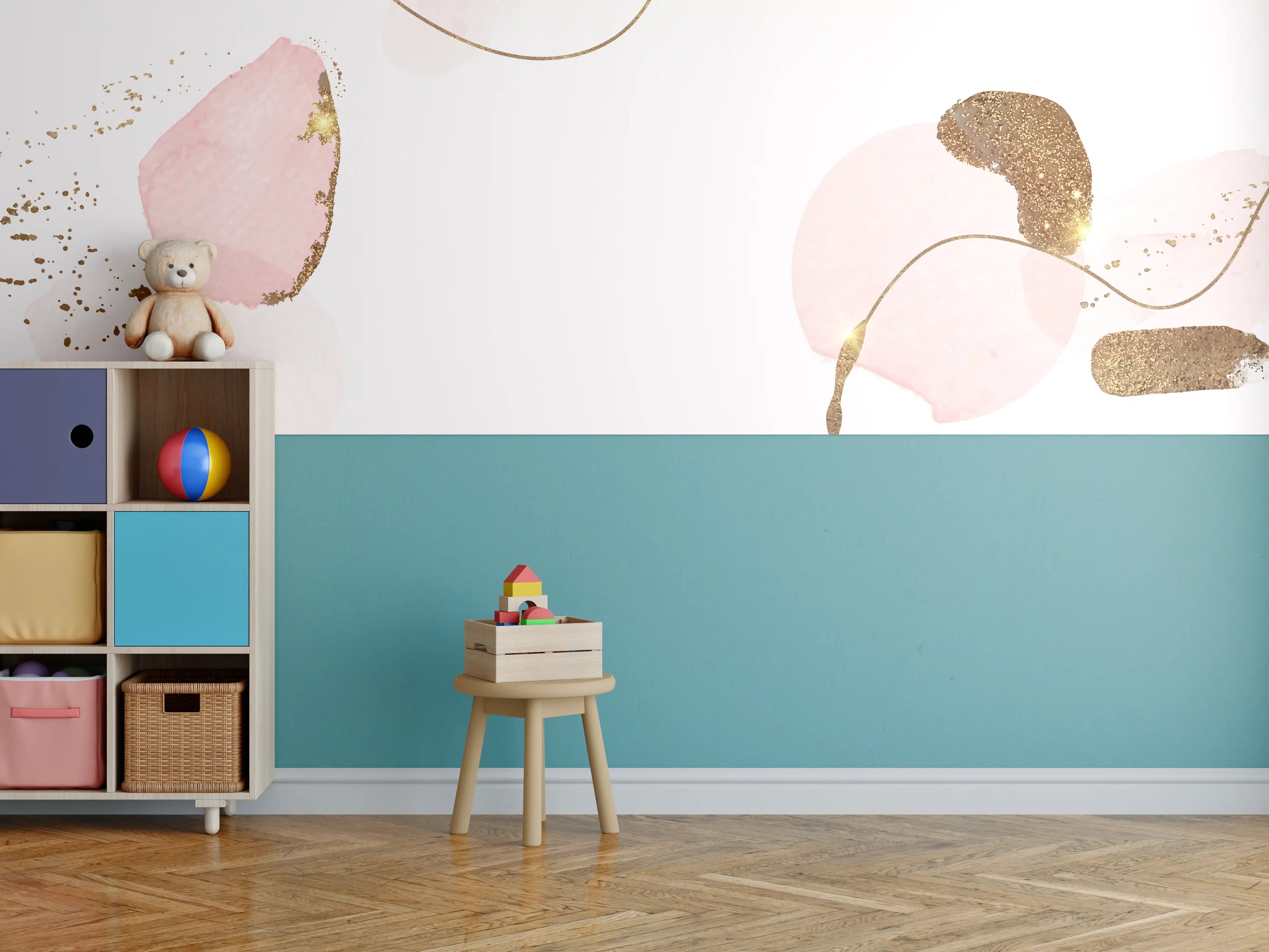 Kinderzimmer Wandgestaltung - Rosa Gold Akzent Muster
