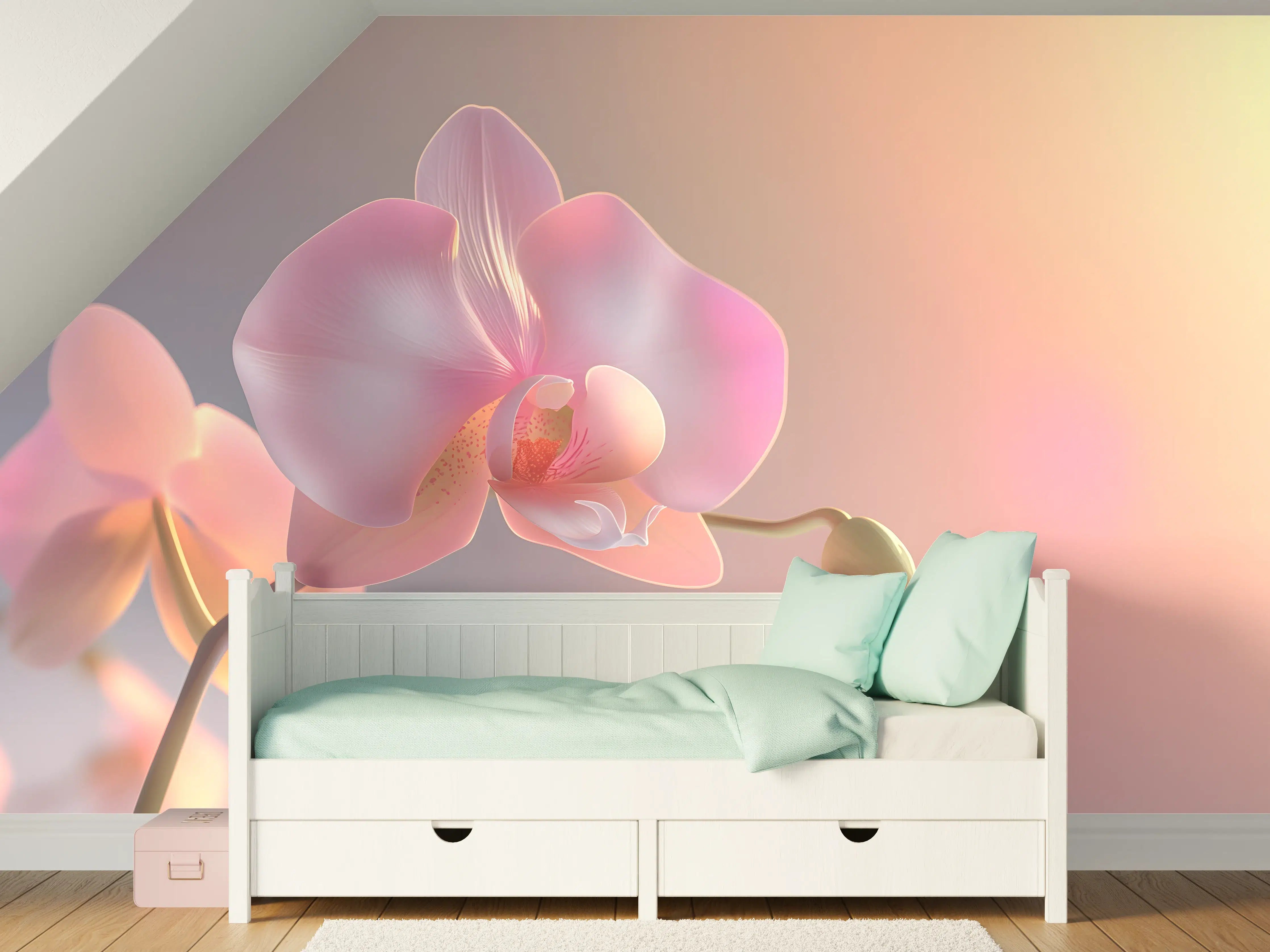 Kinderzimmer Wandgestaltung - Rosa Orchidee Pastellhintergrund