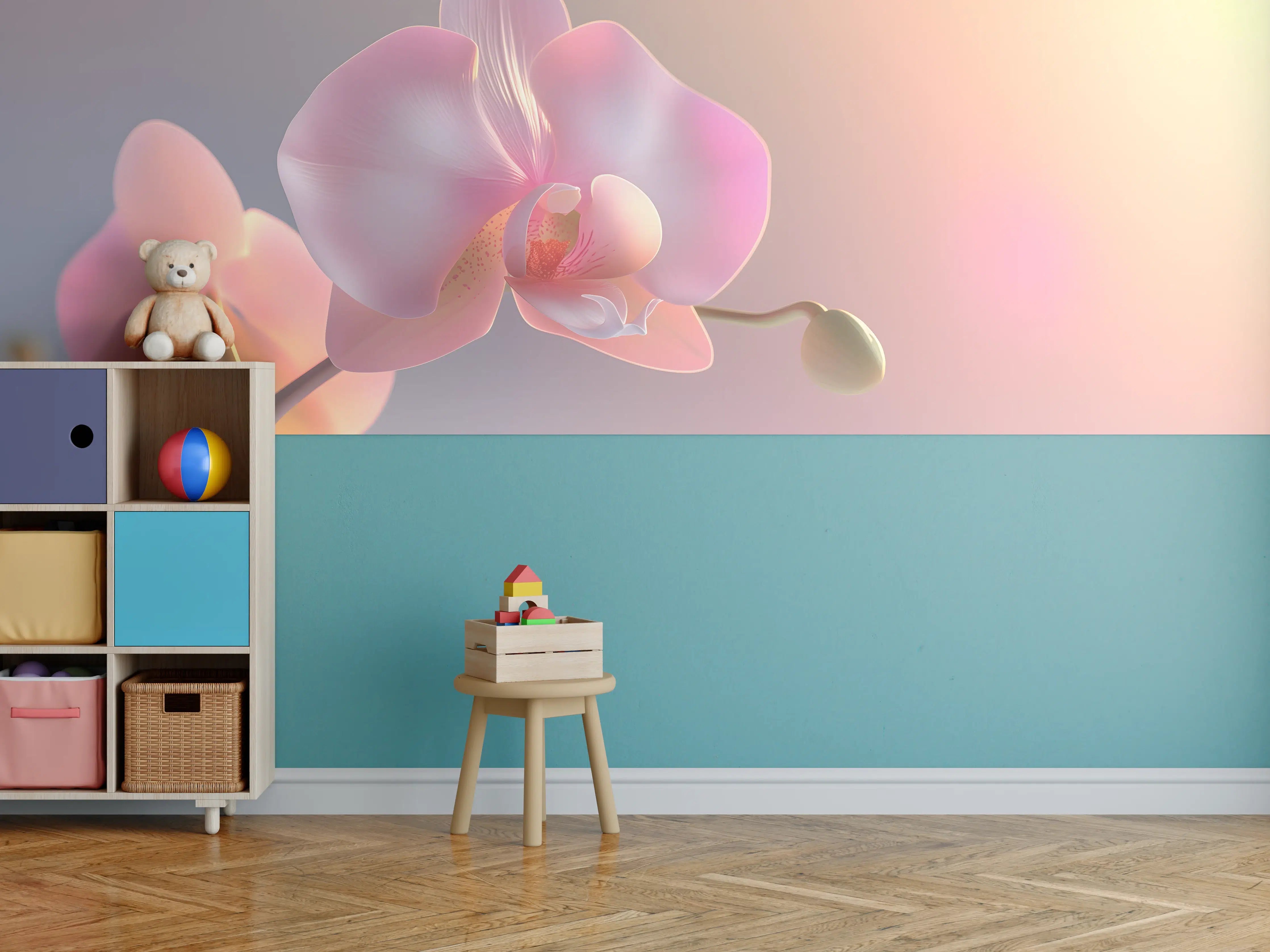 Kinderzimmer Wandgestaltung - Rosa Orchidee Pastellhintergrund