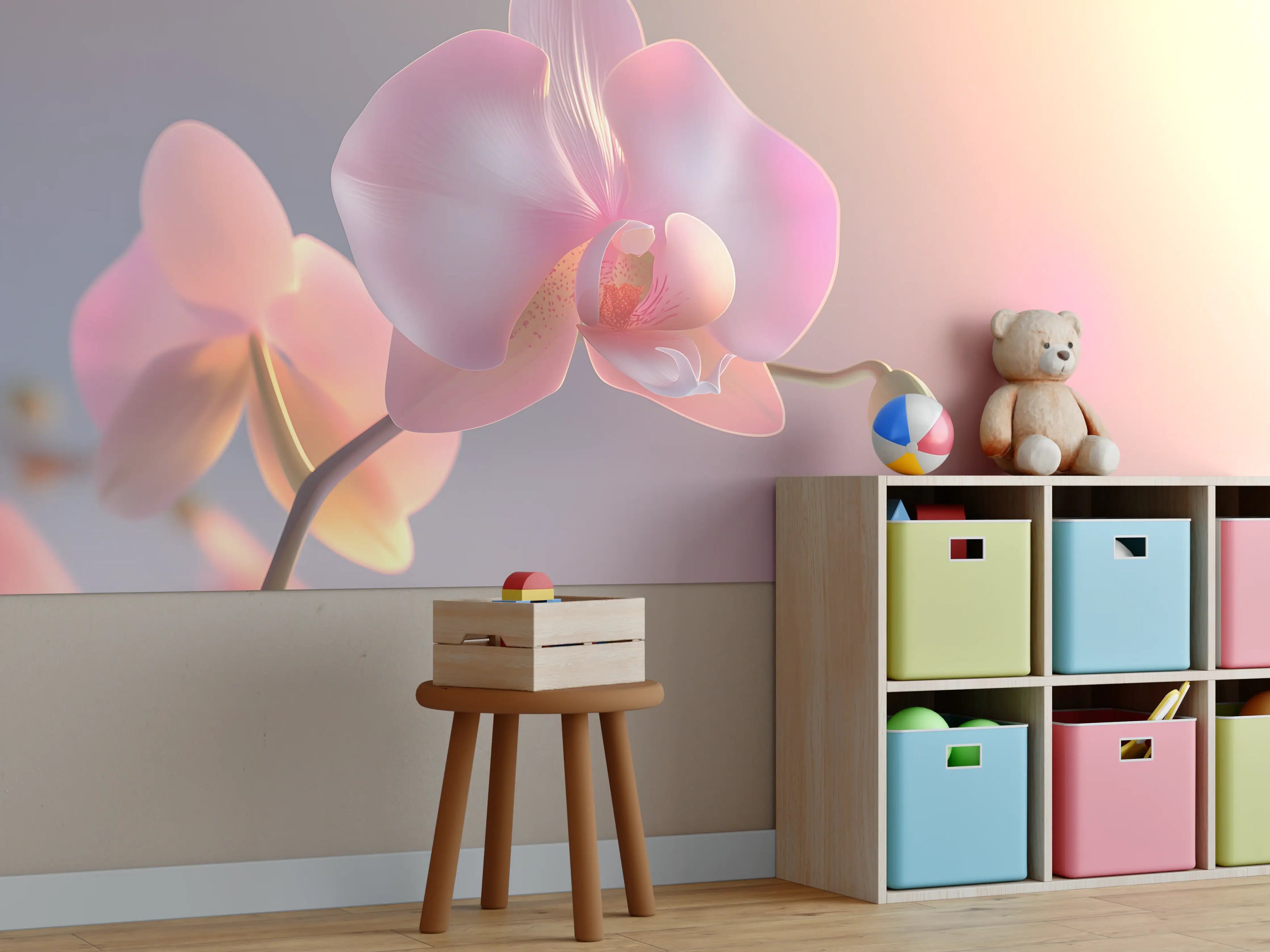 Kinderzimmer Wandgestaltung - Rosa Orchidee Pastellhintergrund