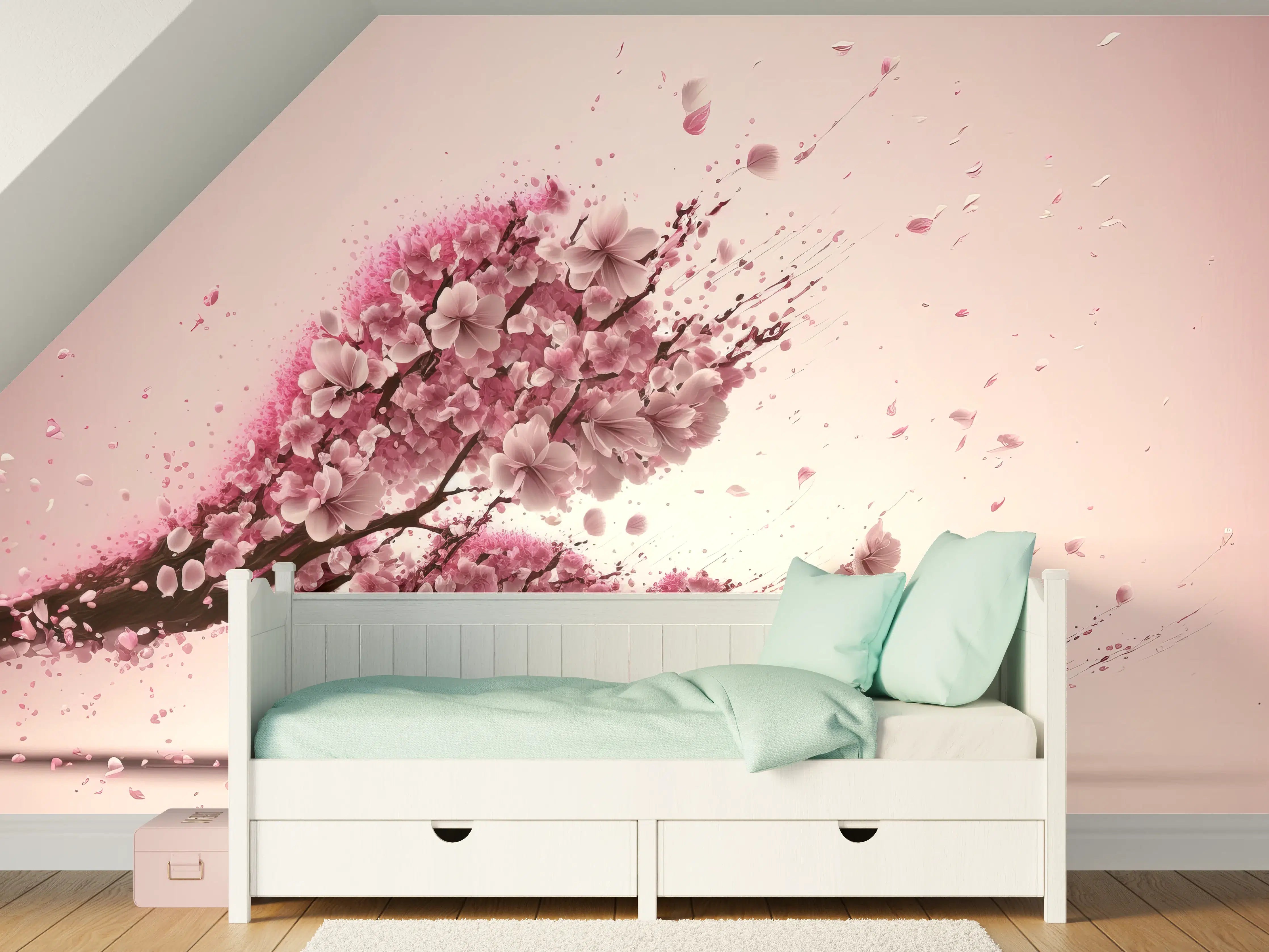 Kinderzimmer Wandgestaltung - Rosa Sakura Kirschblütenzweig