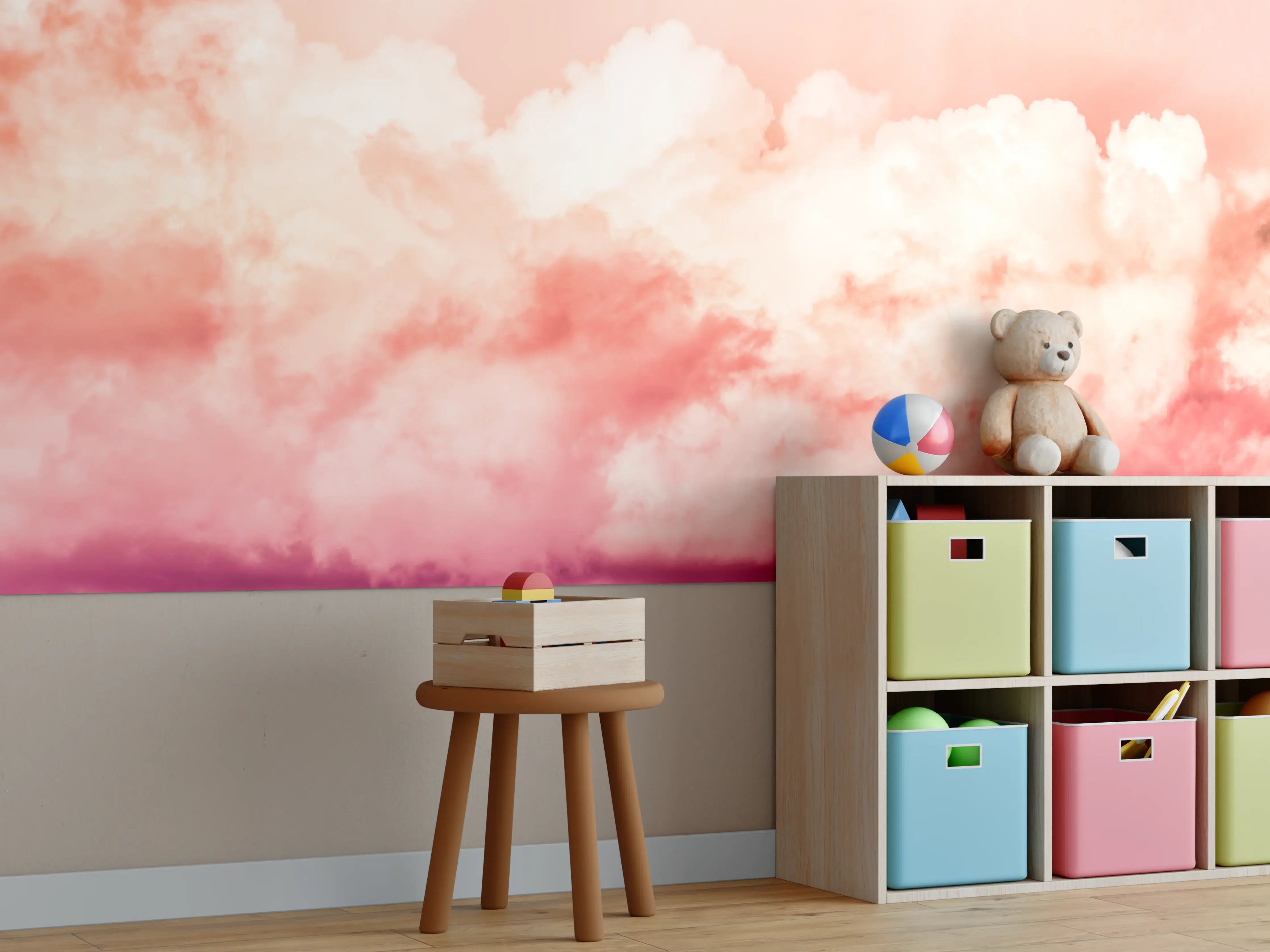 Kinderzimmer Wandgestaltung - Rosa Wolkenhimmel
