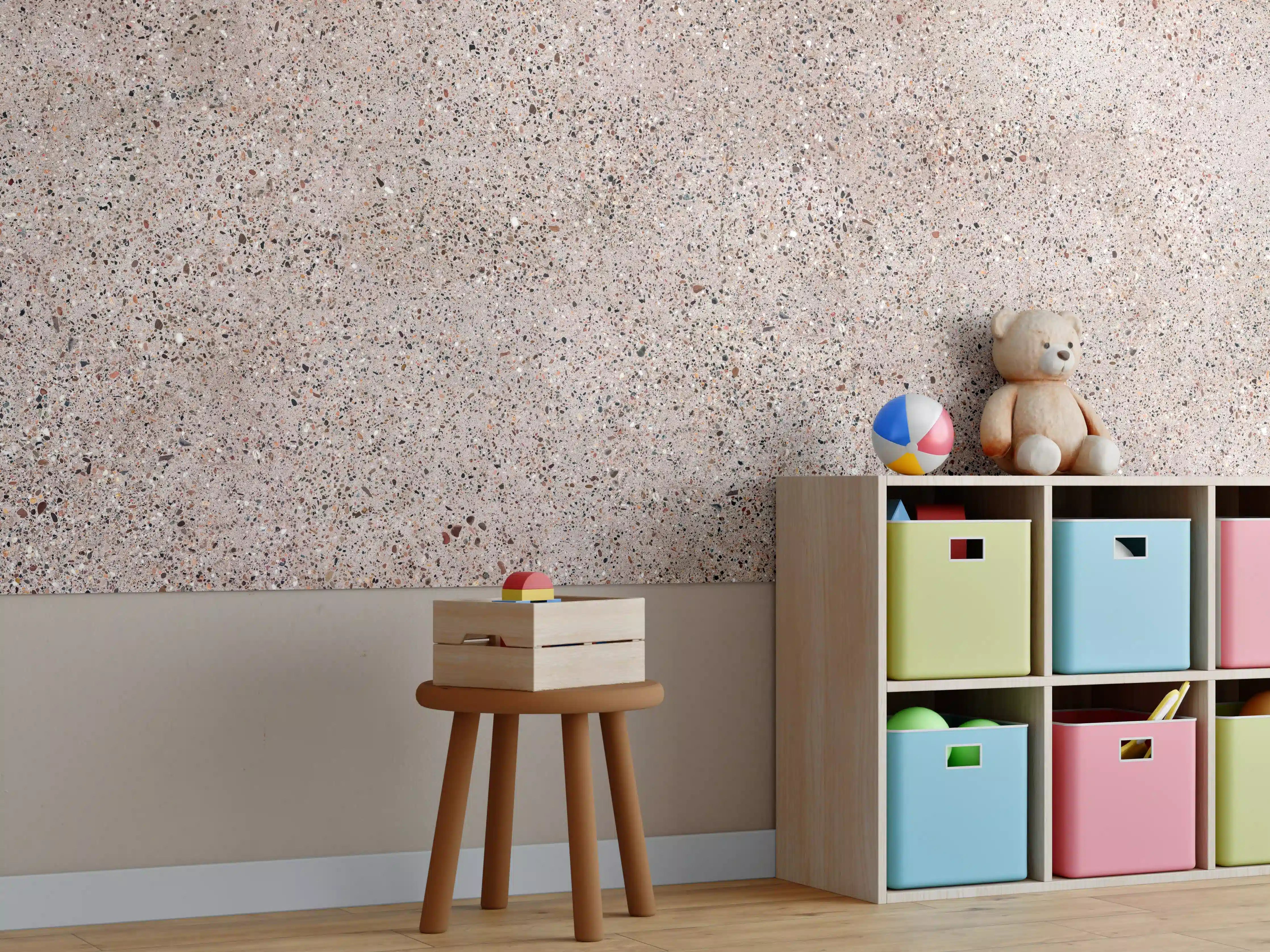 Kinderzimmer Wandgestaltung - Rosafarbige natürliche Mosaiksteine