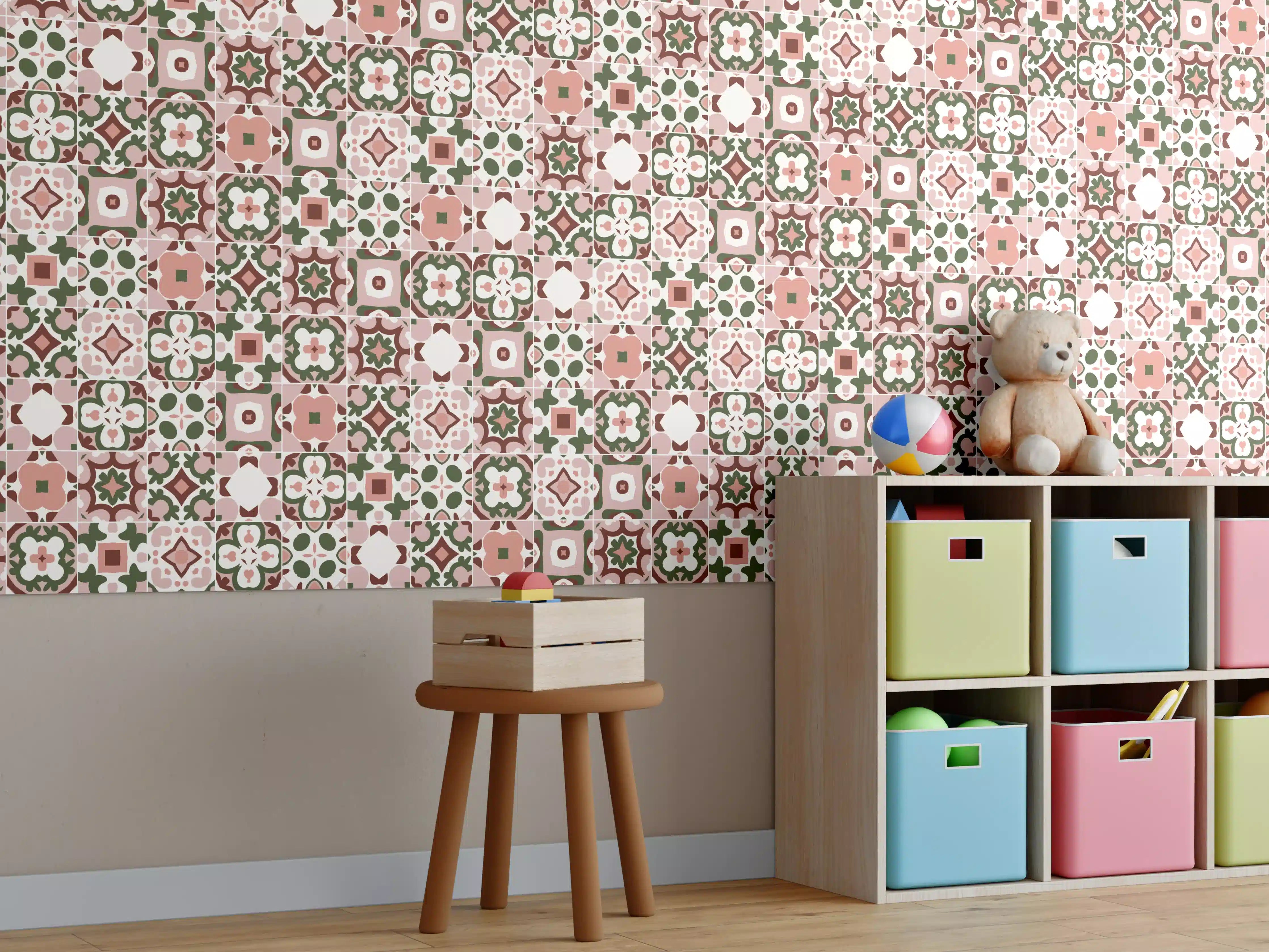 Kinderzimmer Wandgestaltung - Rosé-Goldenes Mosaikmuster