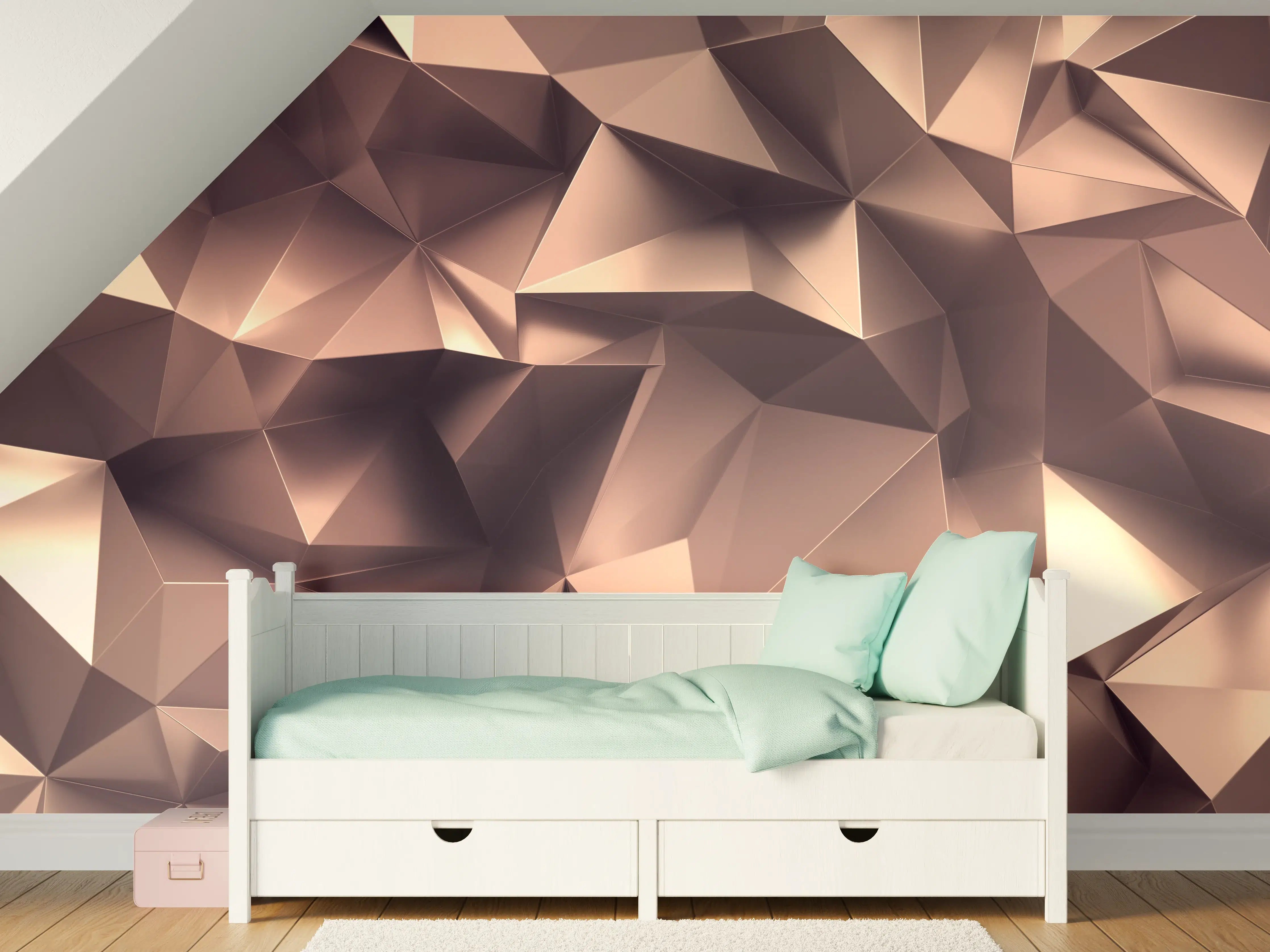 Kinderzimmer Wandgestaltung - Roségold Kristall-Polygon-Hintergrund