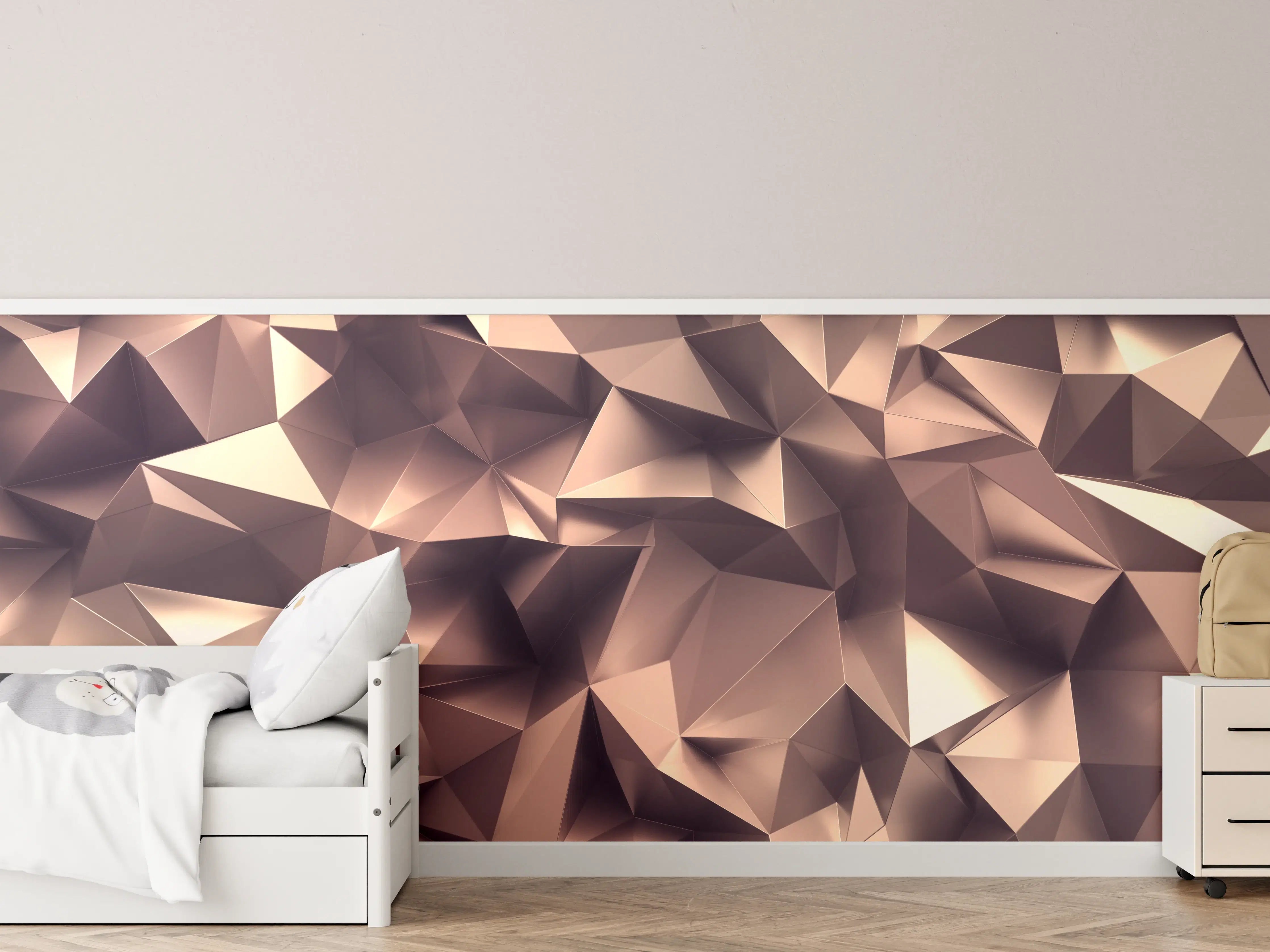 Kinderzimmer Wandgestaltung - Roségold Kristall-Polygon-Hintergrund