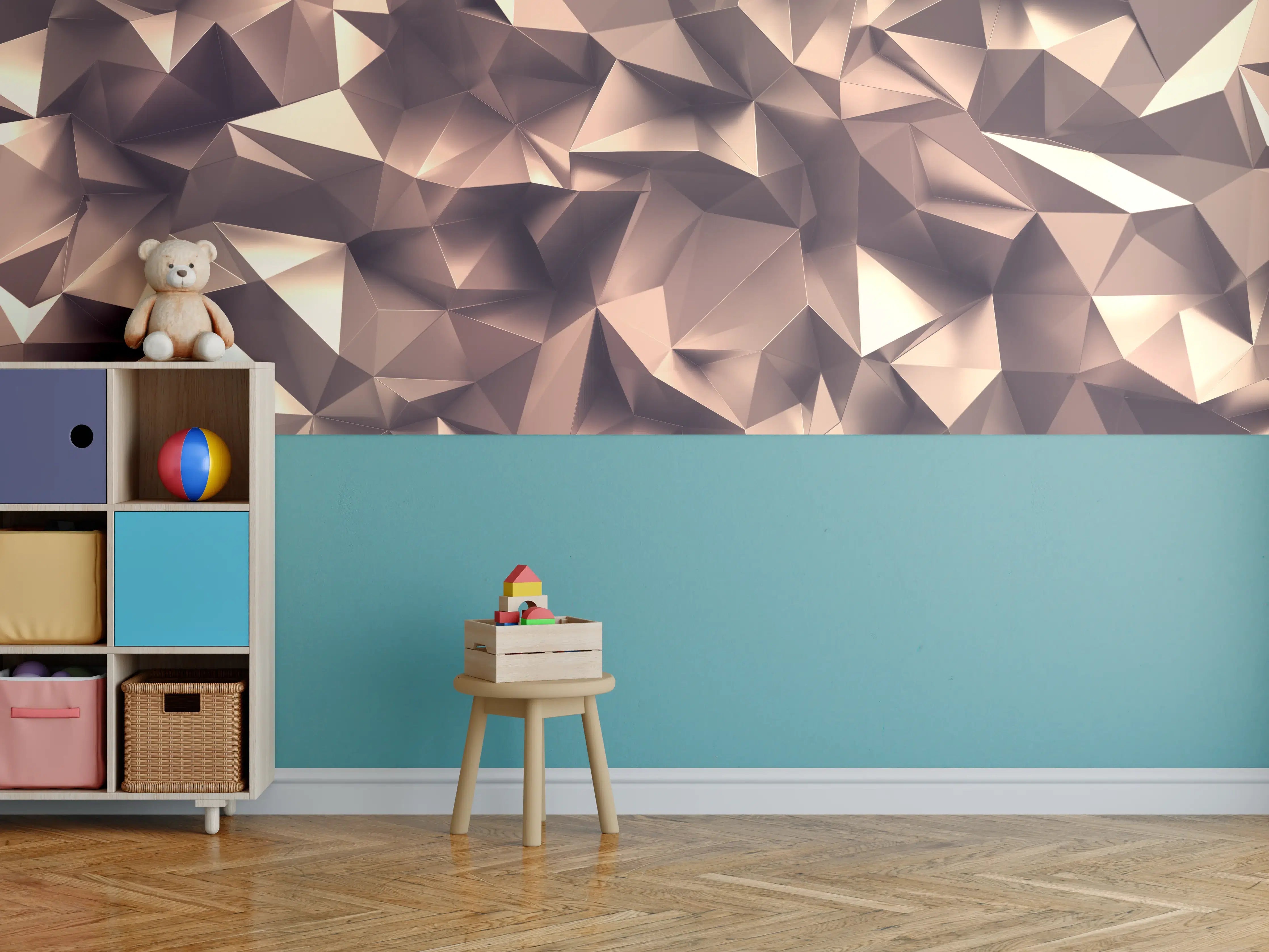 Kinderzimmer Wandgestaltung - Roségold Kristall-Polygon-Hintergrund