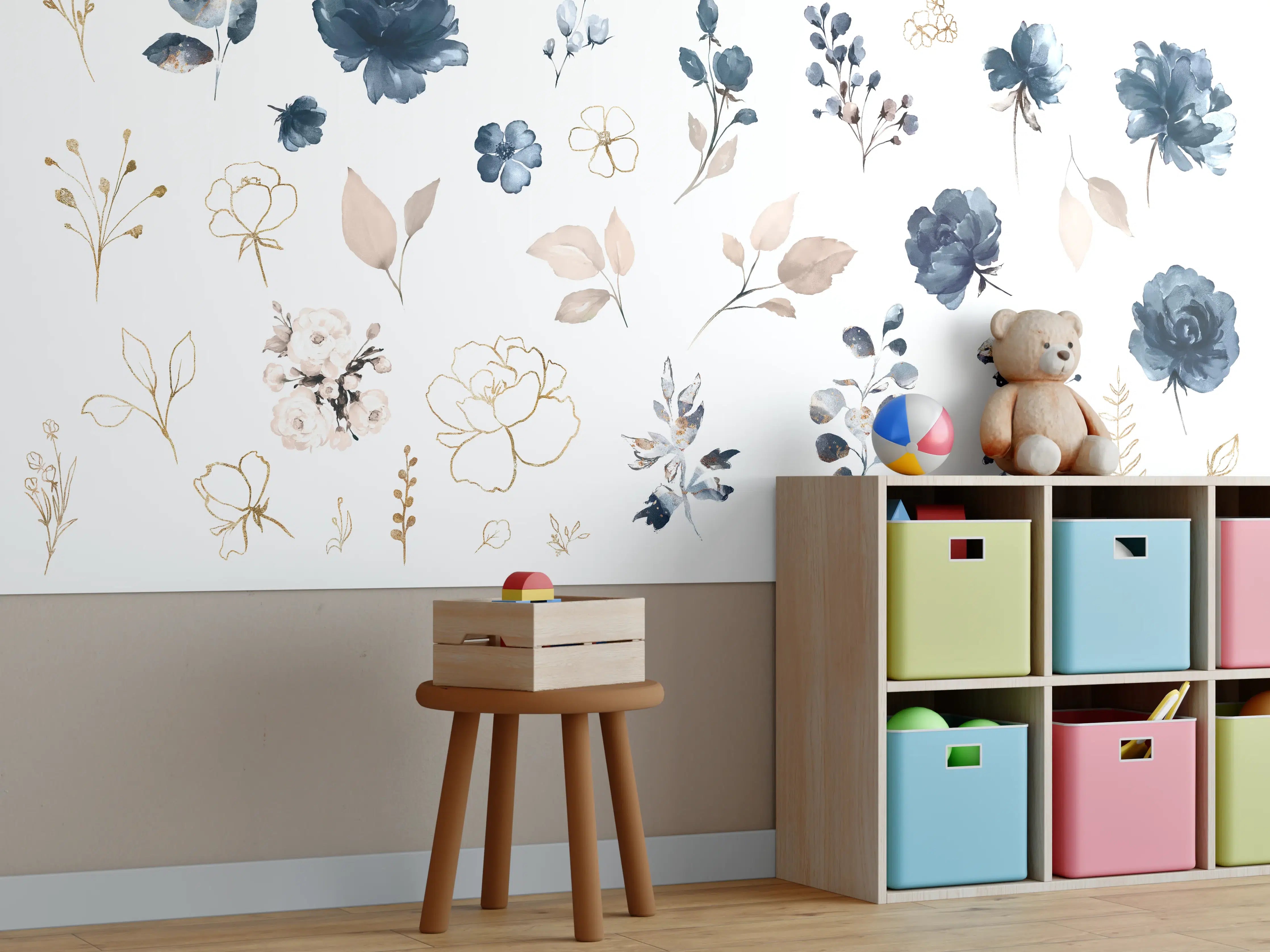 Kinderzimmer Wandgestaltung - Rosen im Aquarell-Design