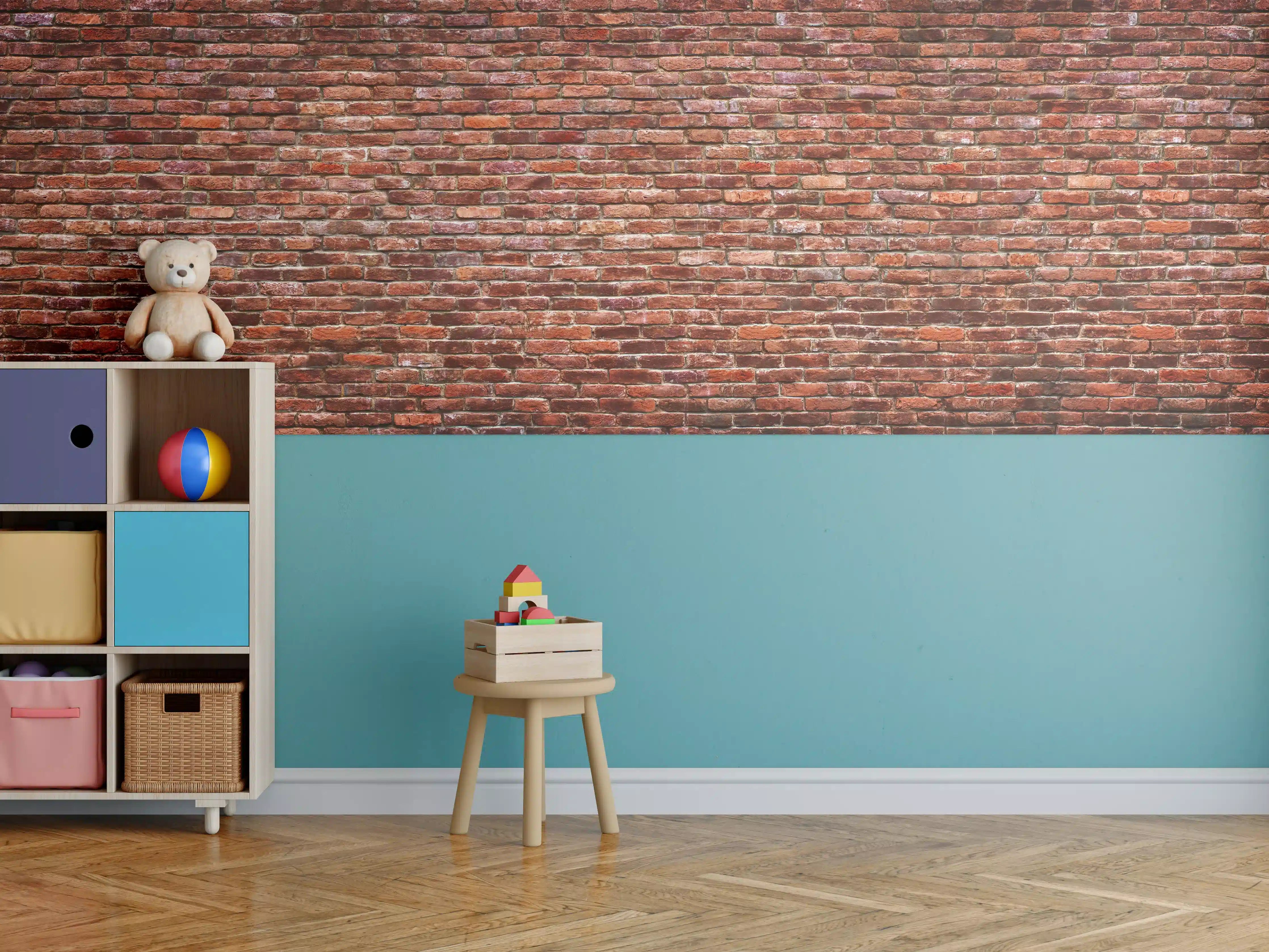 Kinderzimmer Wandgestaltung - Rote Backsteinwand im urbanen Stil