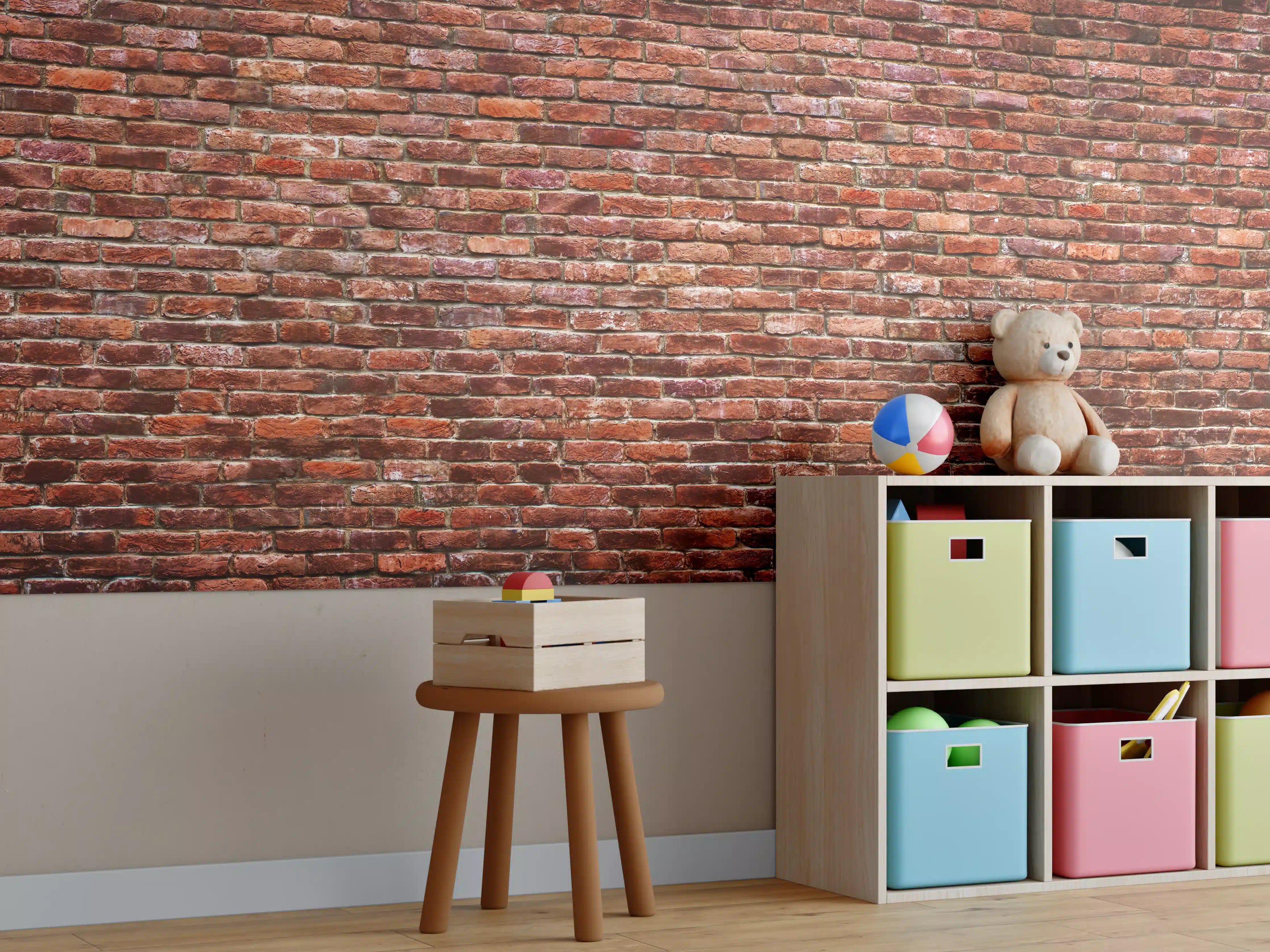 Kinderzimmer Wandgestaltung - Rote Backsteinwand im urbanen Stil