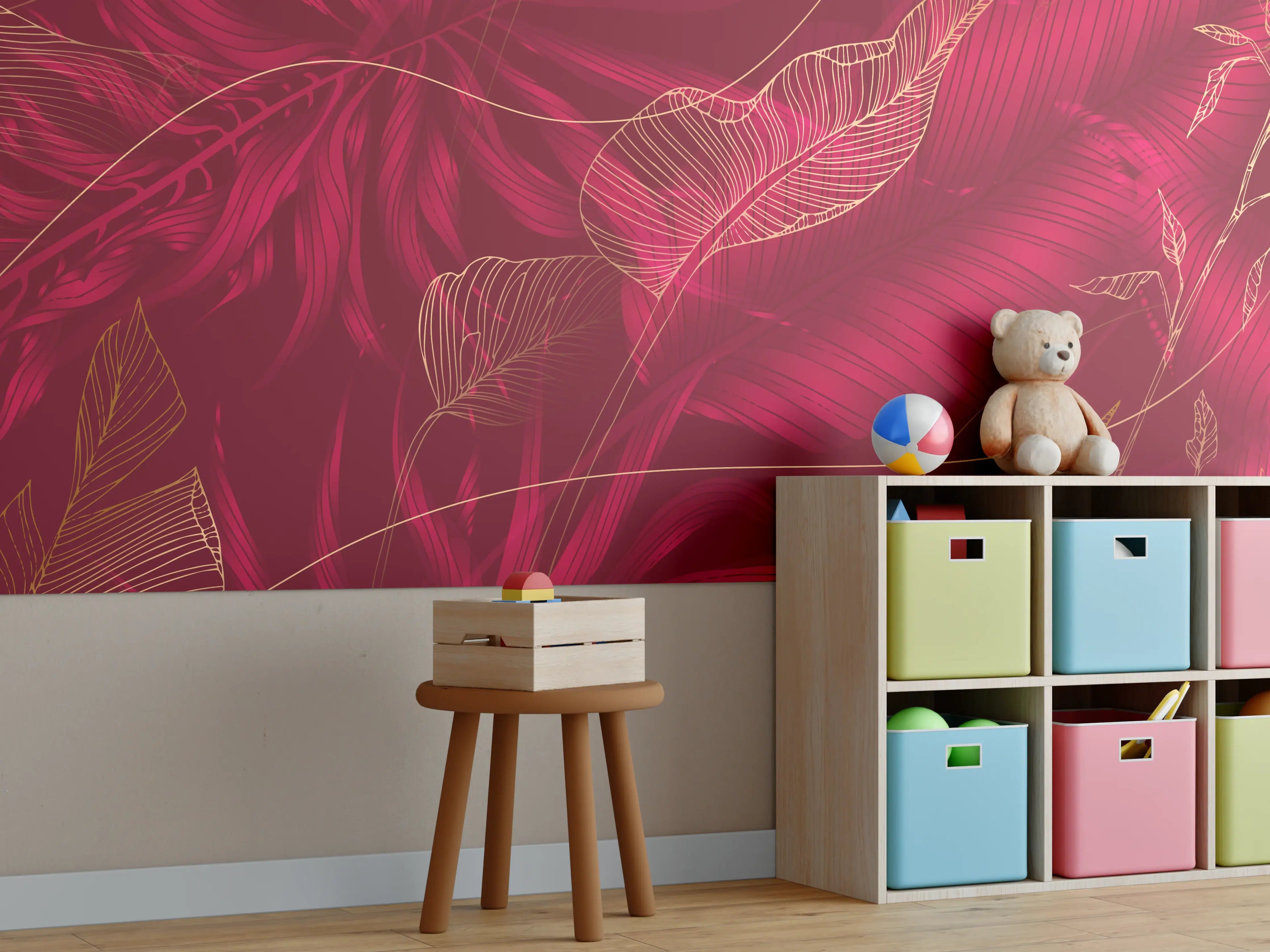 Kinderzimmer Wandgestaltung - Rote Florale Muster Textur