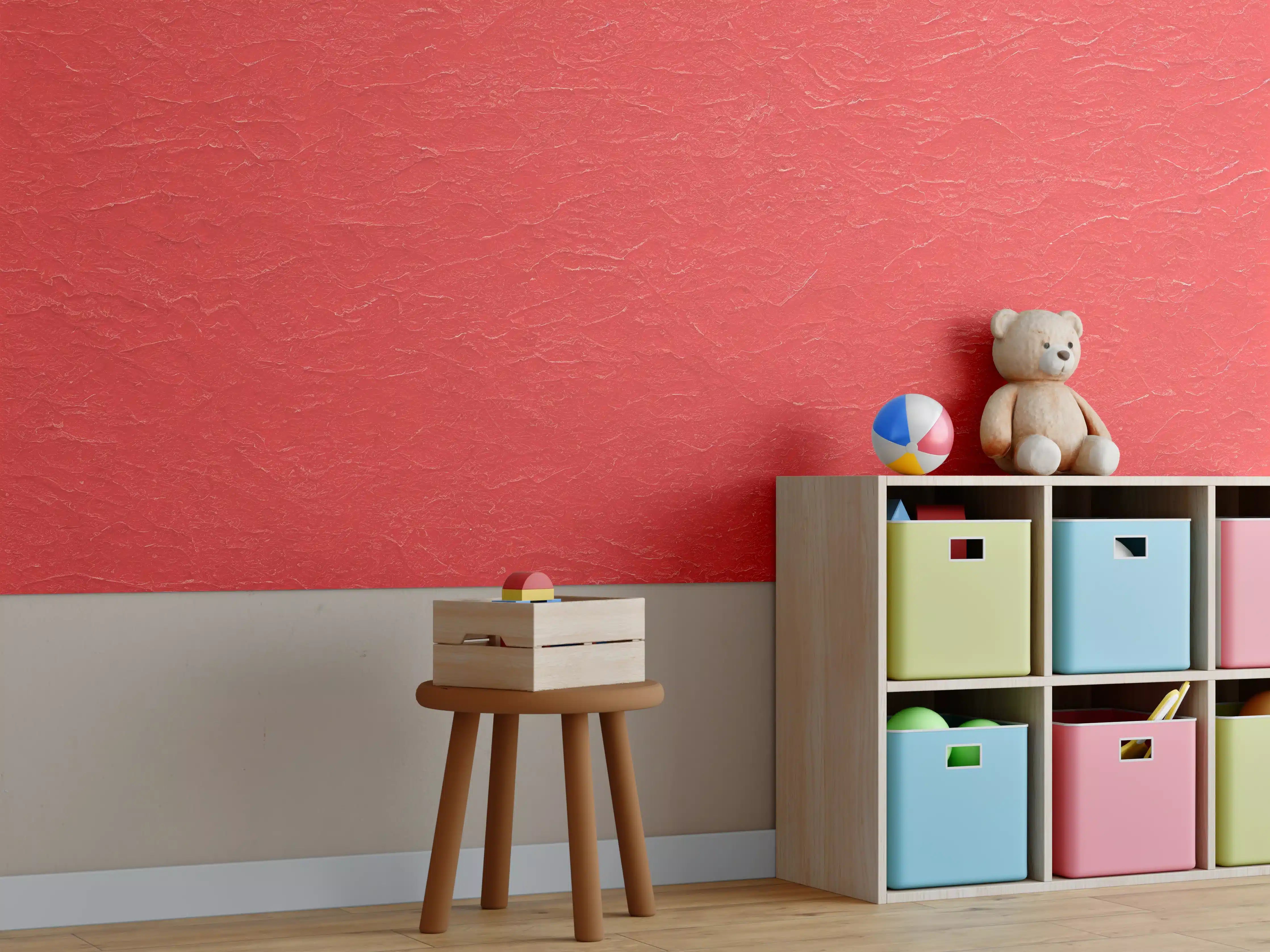Kinderzimmer Wandgestaltung - Rote Lederstruktur