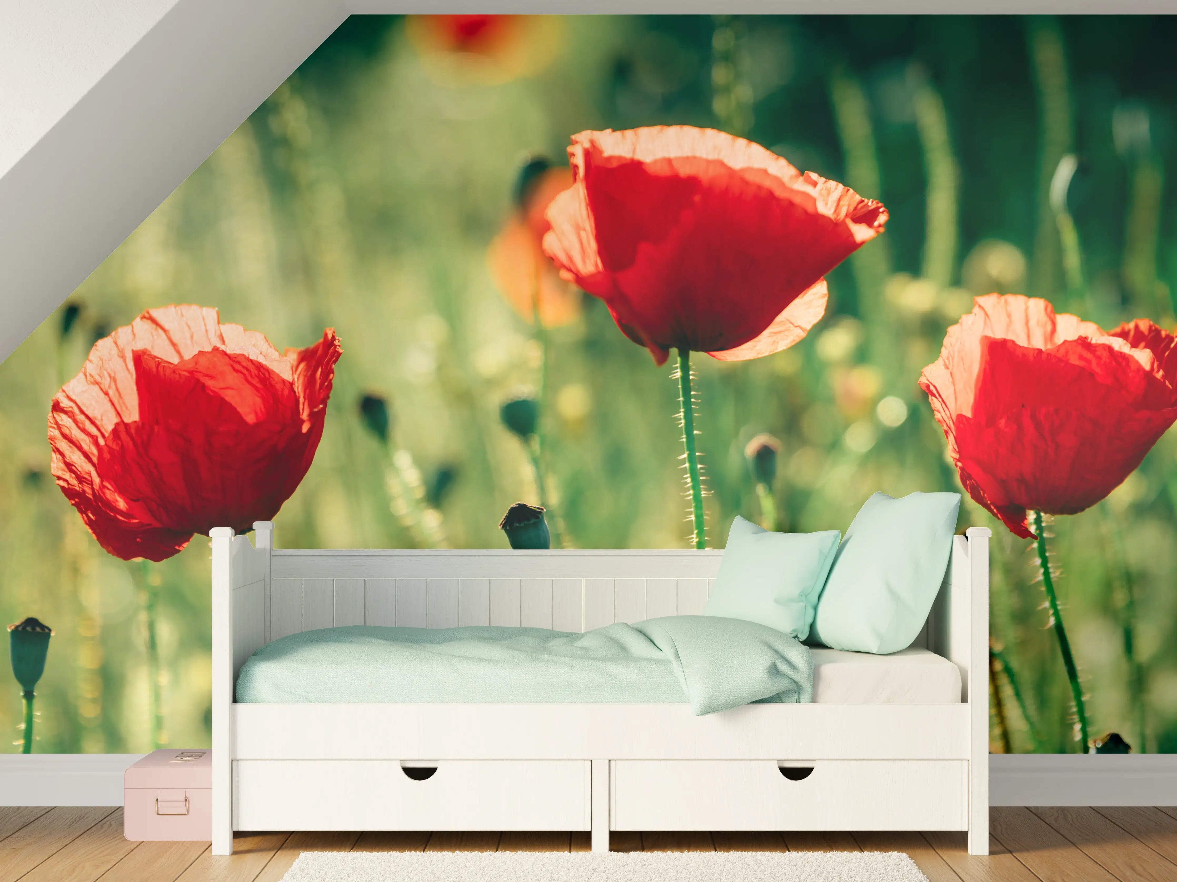 Kinderzimmer Wandgestaltung - Rote Mohnblumen Sommerwiese