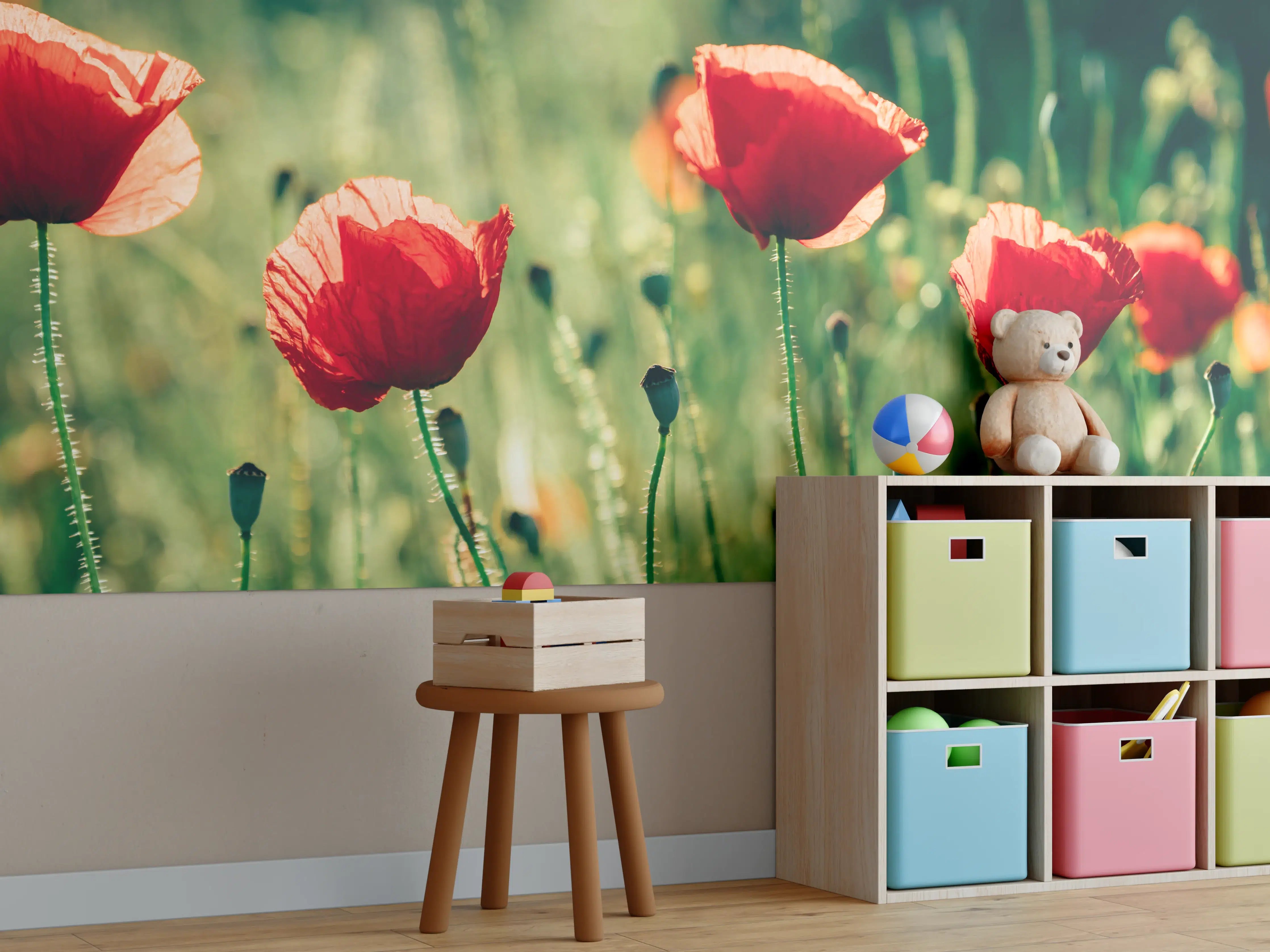 Kinderzimmer Wandgestaltung - Rote Mohnblumen Sommerwiese