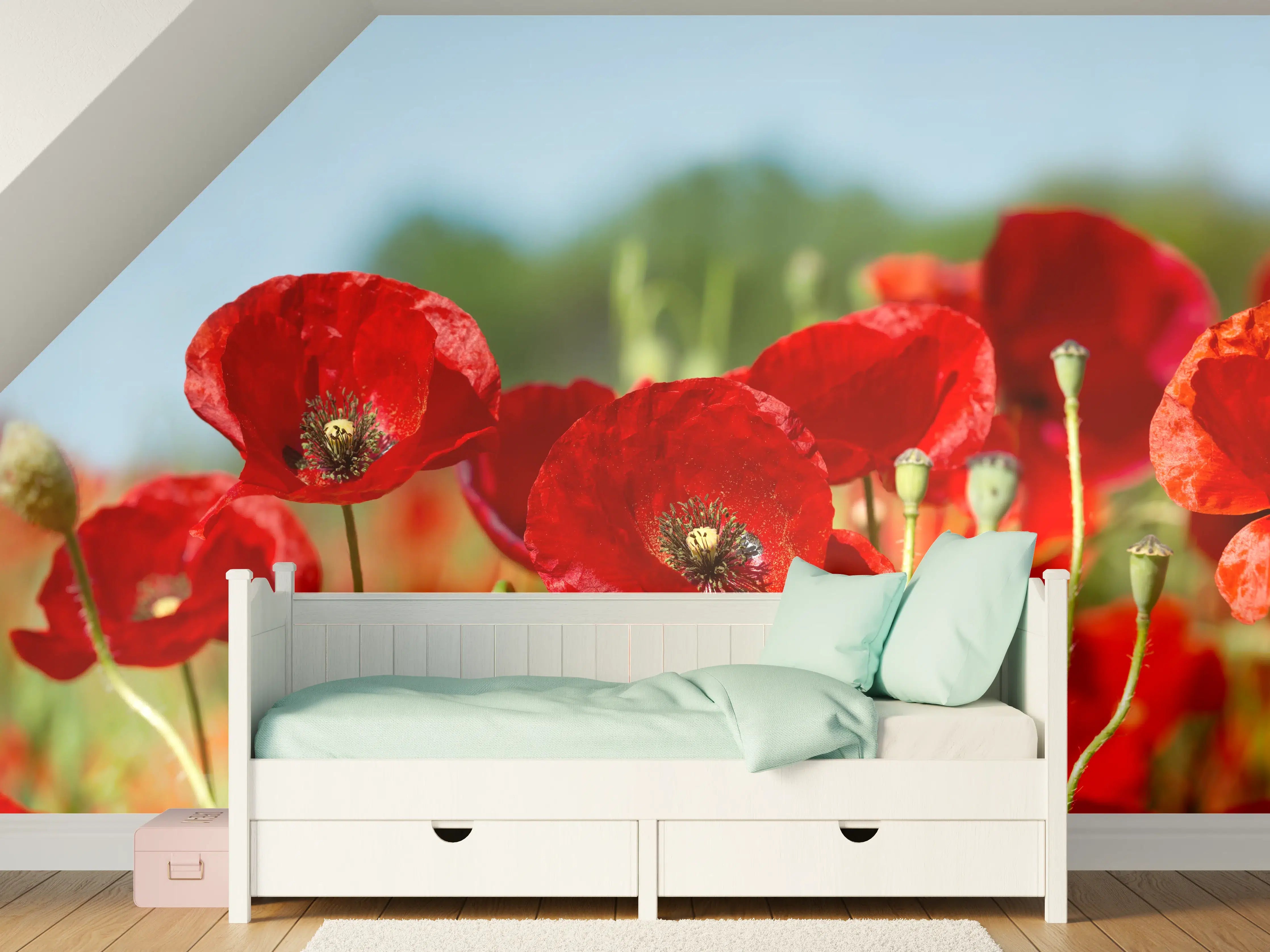 Kinderzimmer Wandgestaltung - Rote Mohnblumen auf einem Feld