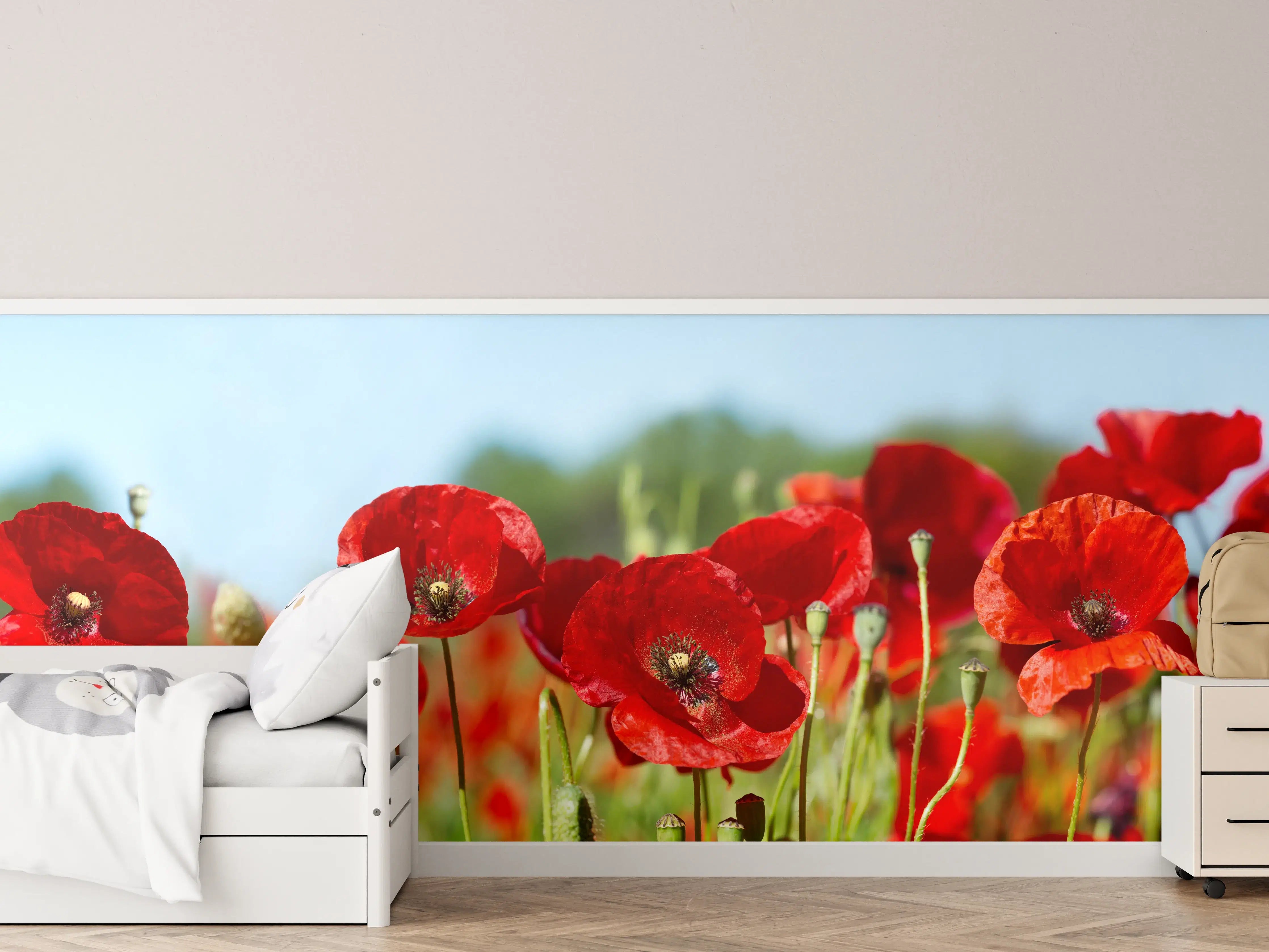 Kinderzimmer Wandgestaltung - Rote Mohnblumen auf einem Feld