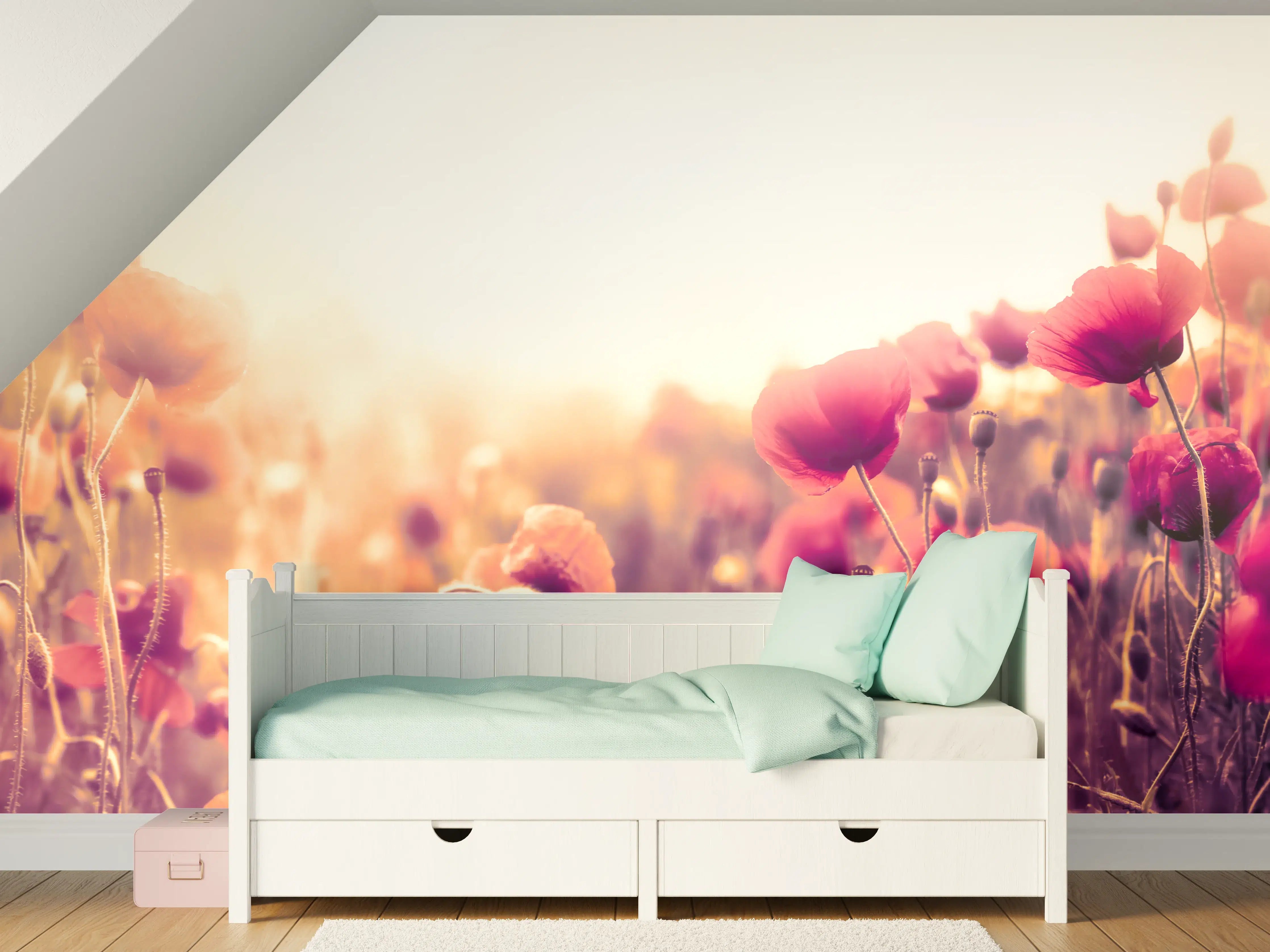 Kinderzimmer Wandgestaltung - Rote Mohnblumen in der Sonne
