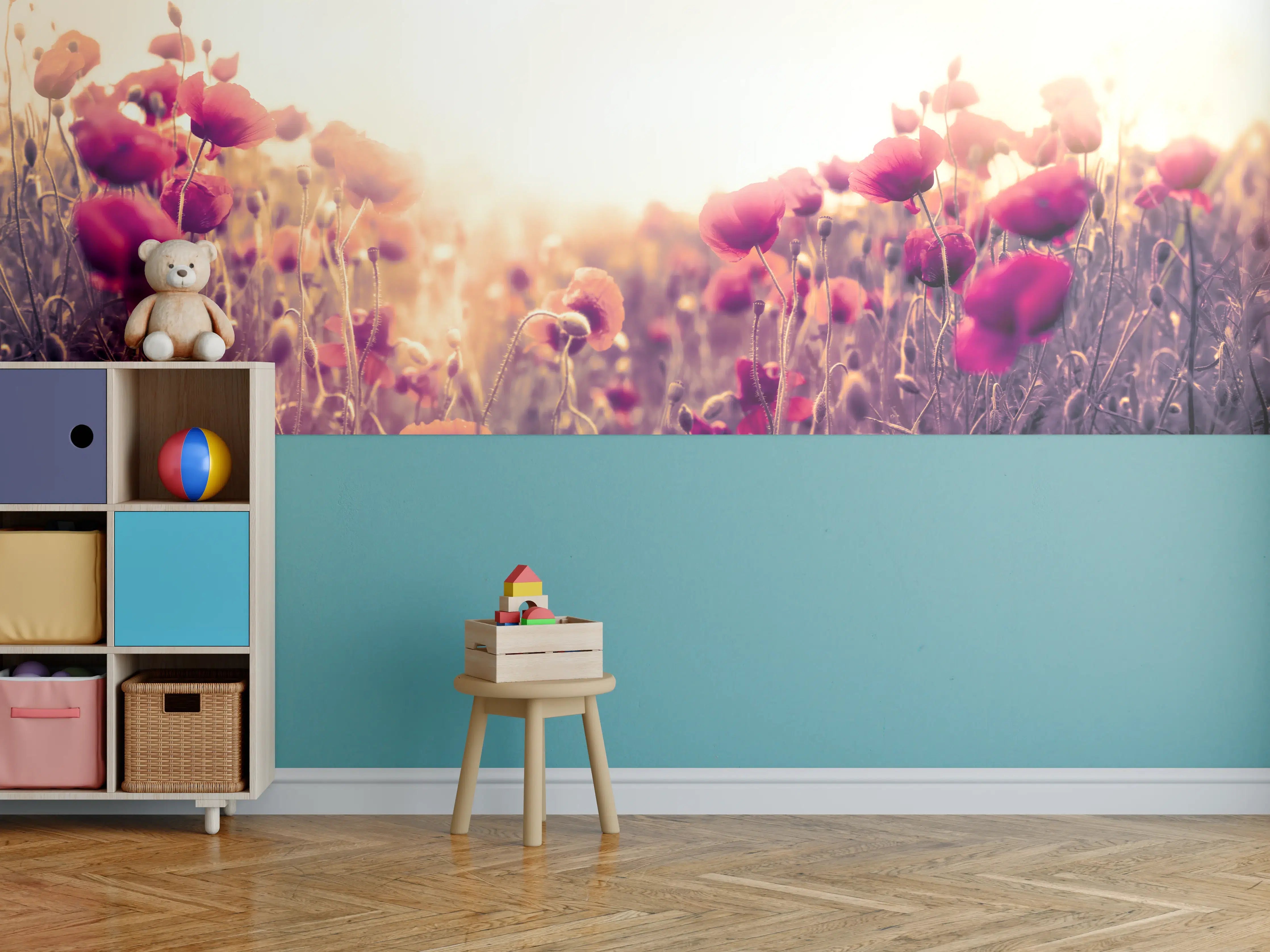Kinderzimmer Wandgestaltung - Rote Mohnblumen in der Sonne