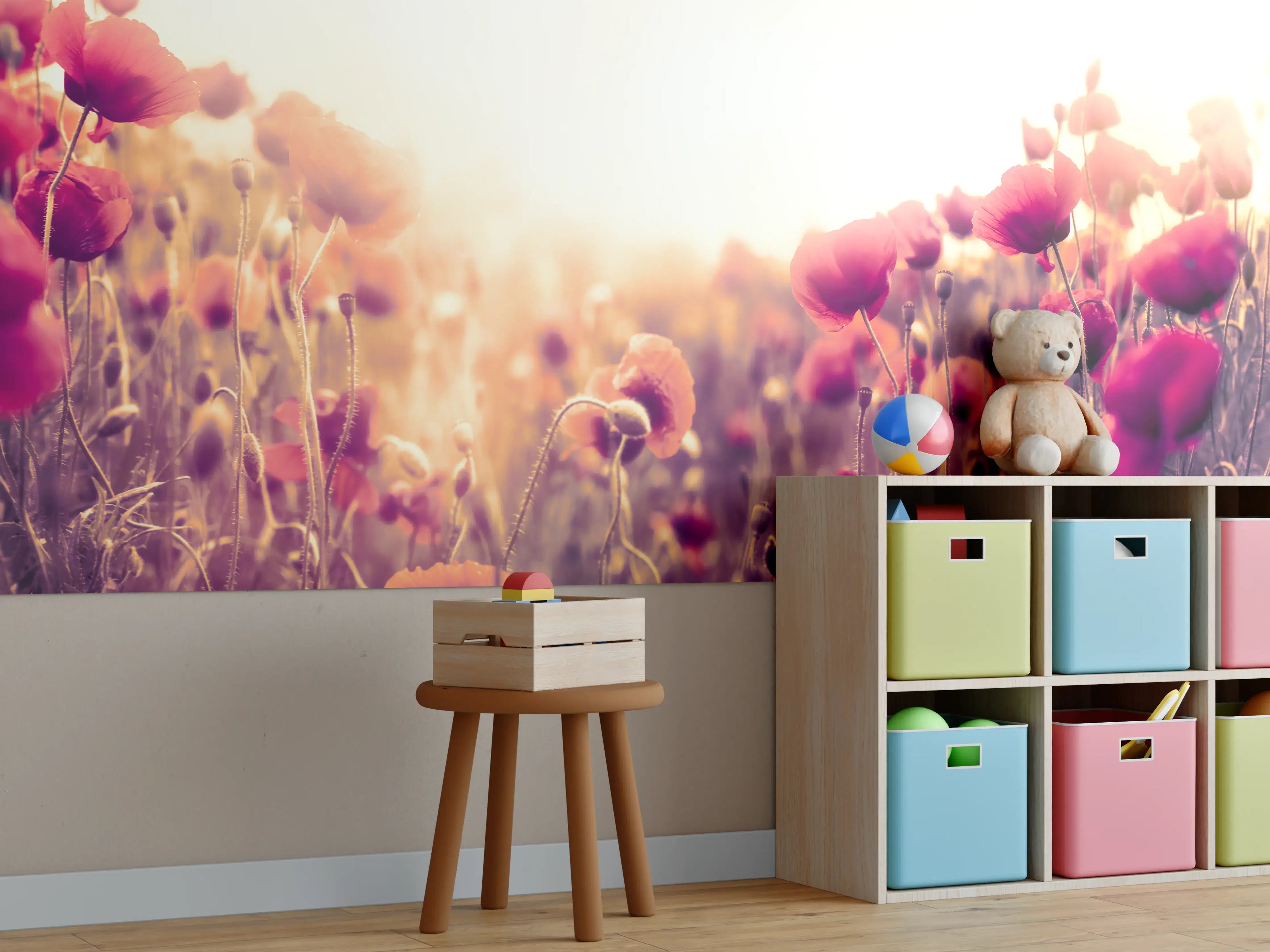 Kinderzimmer Wandgestaltung - Rote Mohnblumen in der Sonne