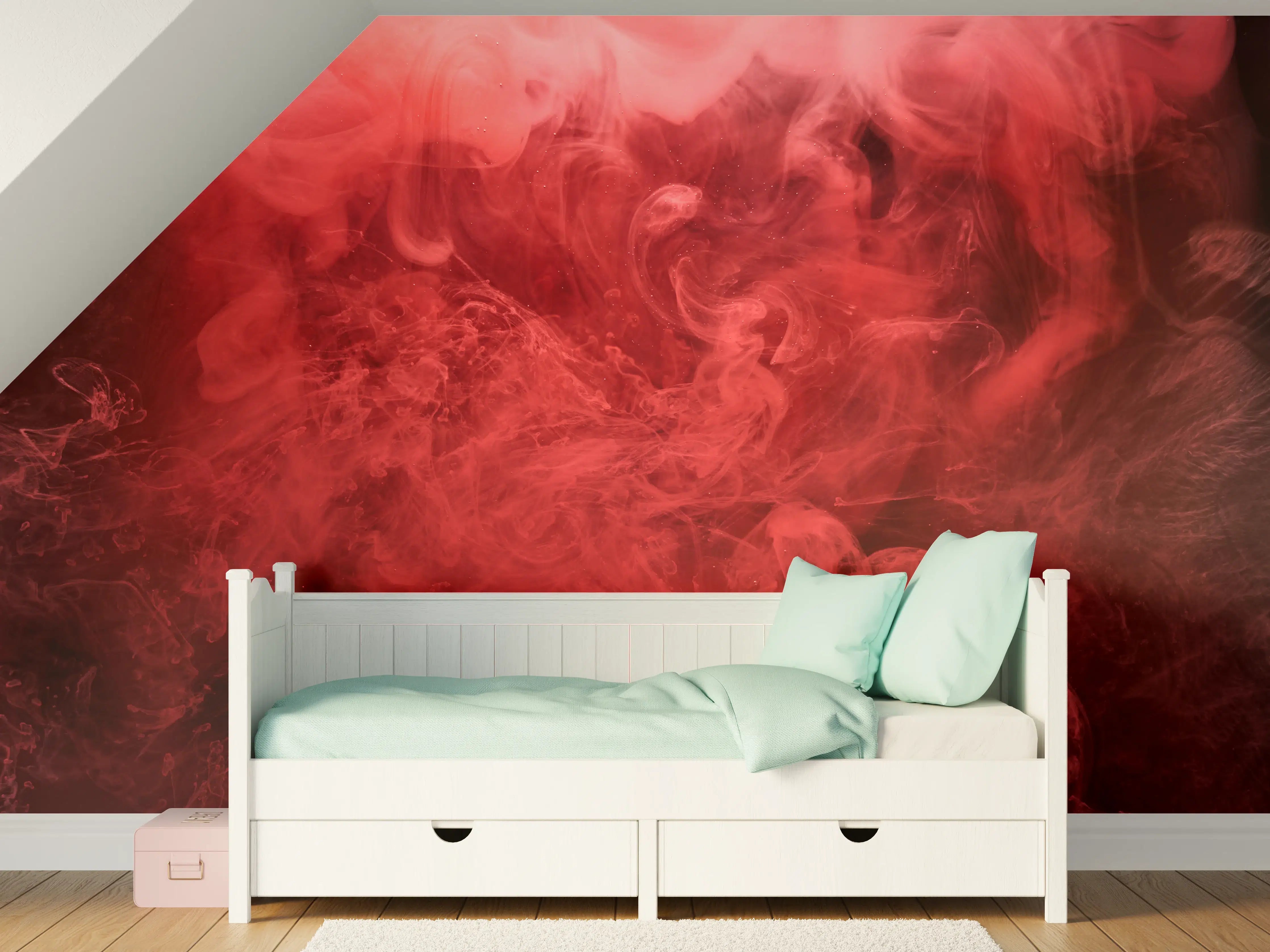 Kinderzimmer Wandgestaltung - Rote Rauchwolke mit dunklem Hintergrund
