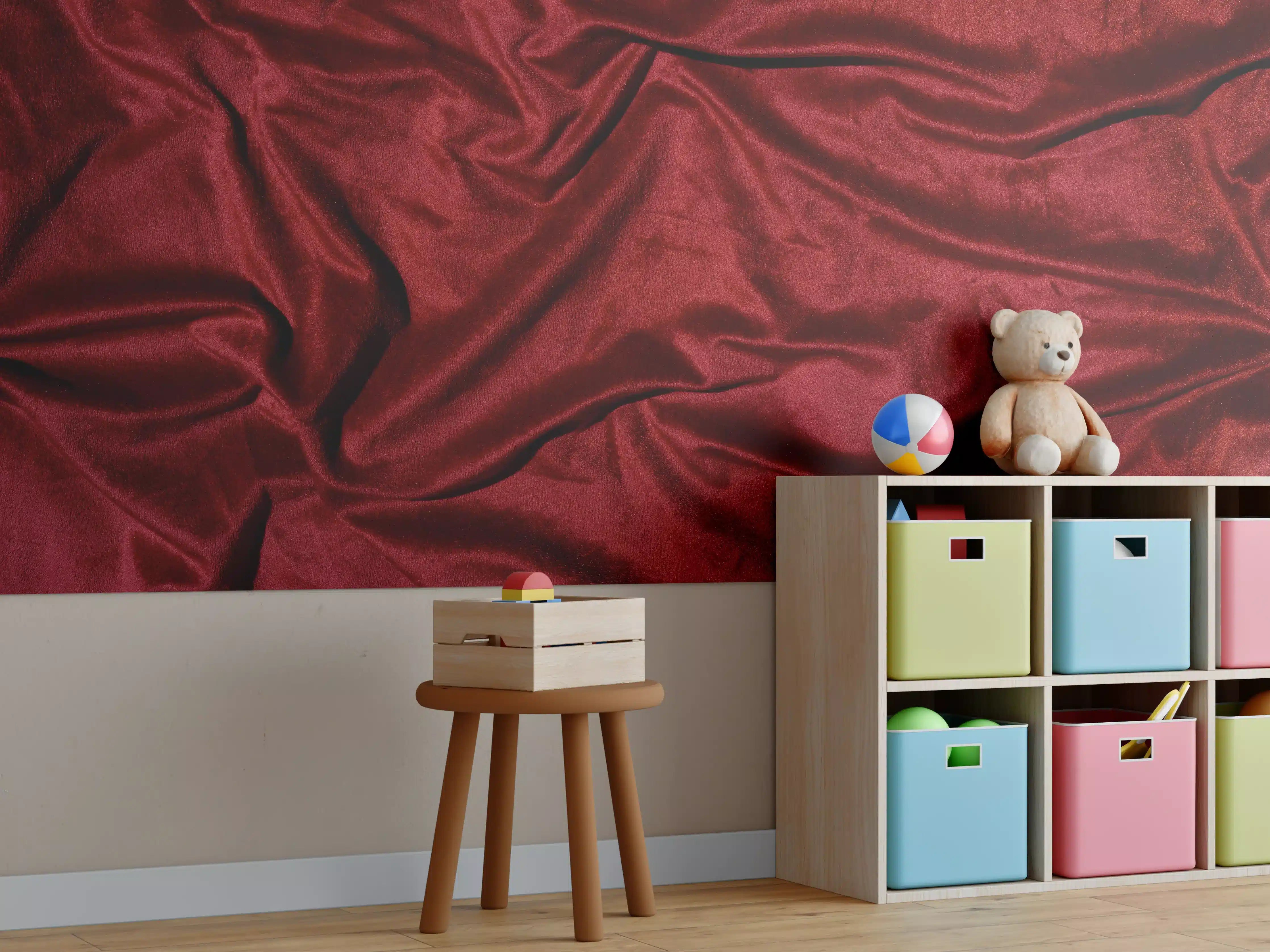 Kinderzimmer Wandgestaltung - Rote Satin Seide