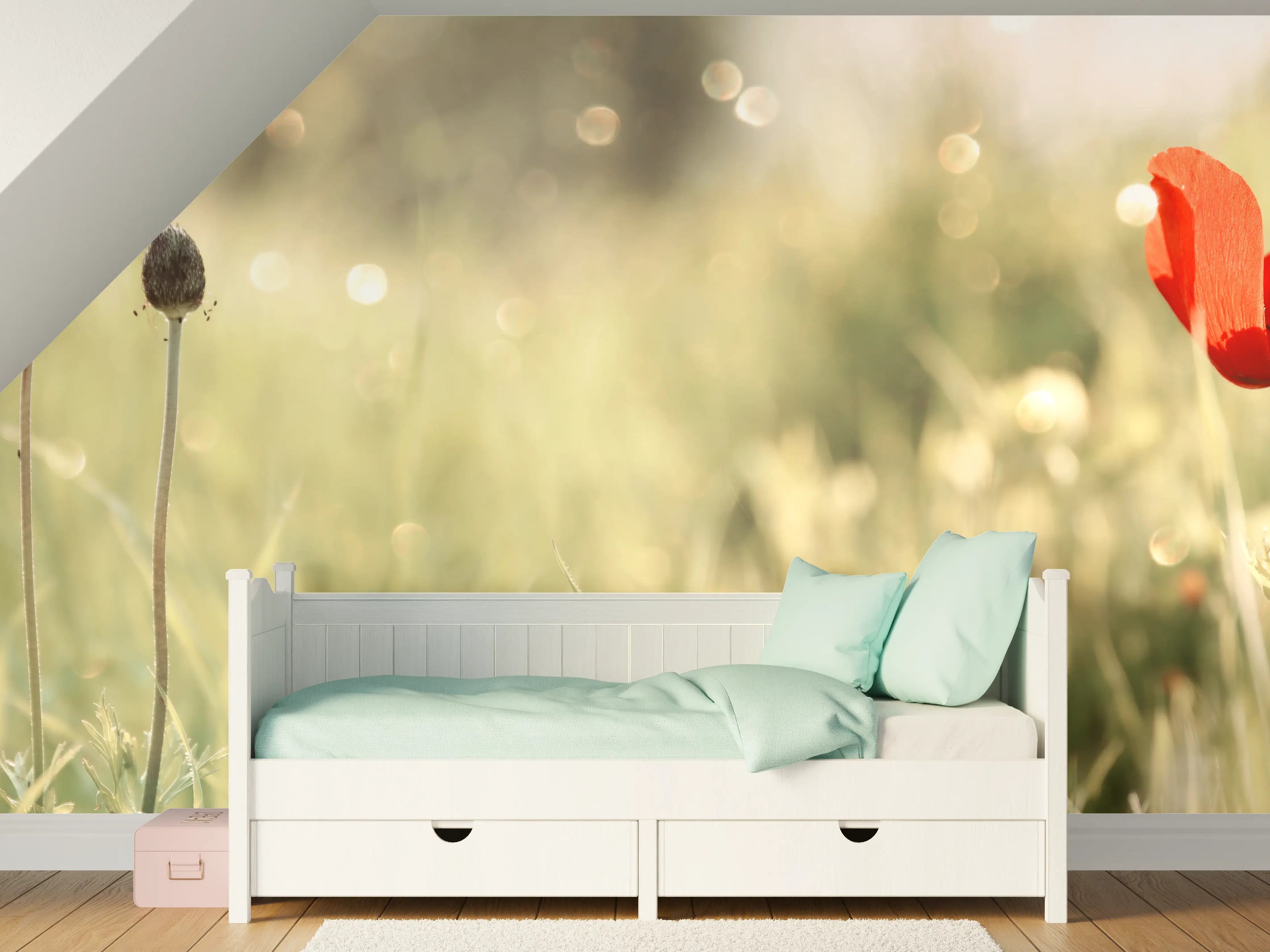 Kinderzimmer Wandgestaltung - Roter Mohn auf Wiese