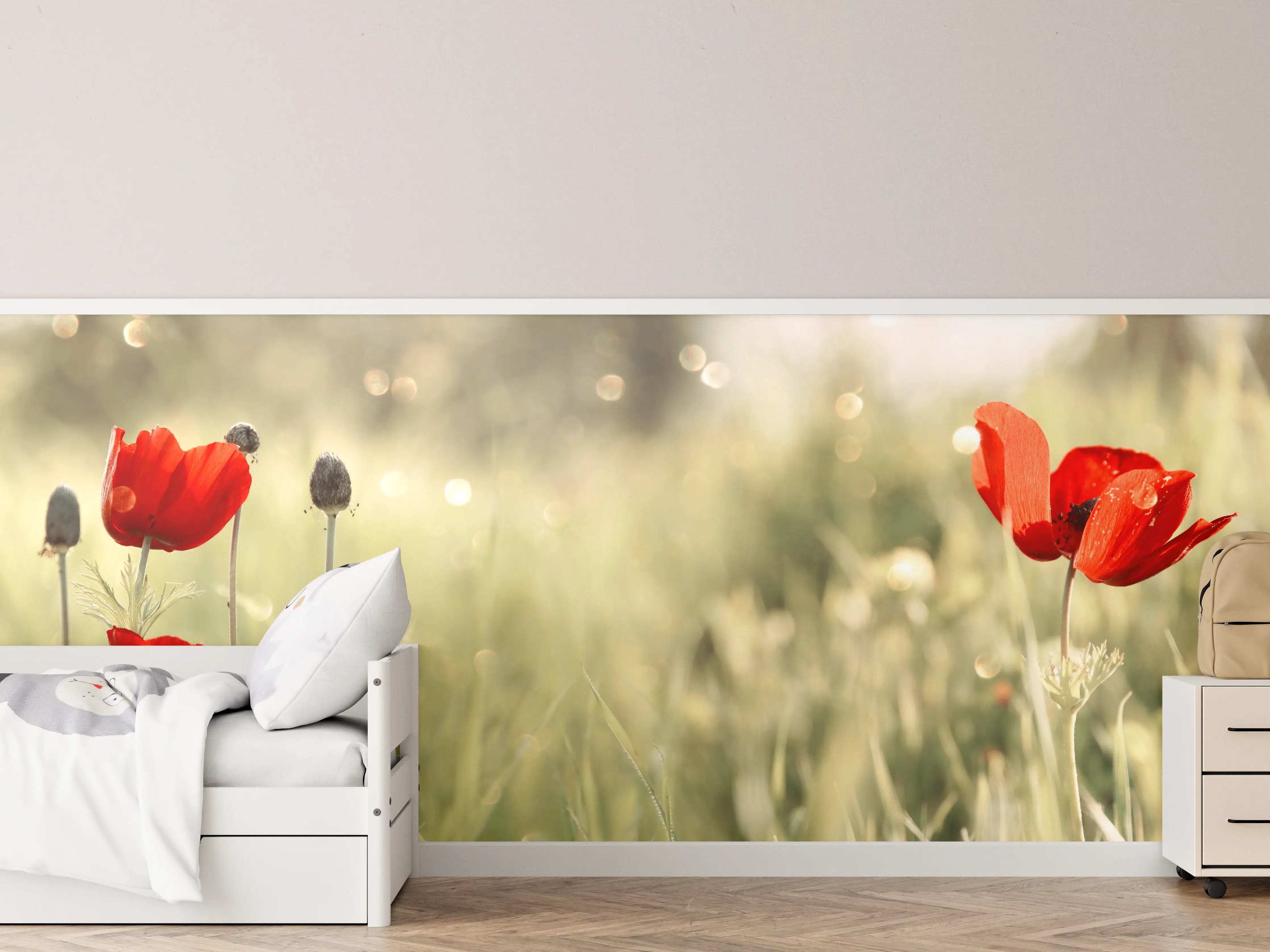 Kinderzimmer Wandgestaltung - Roter Mohn auf Wiese