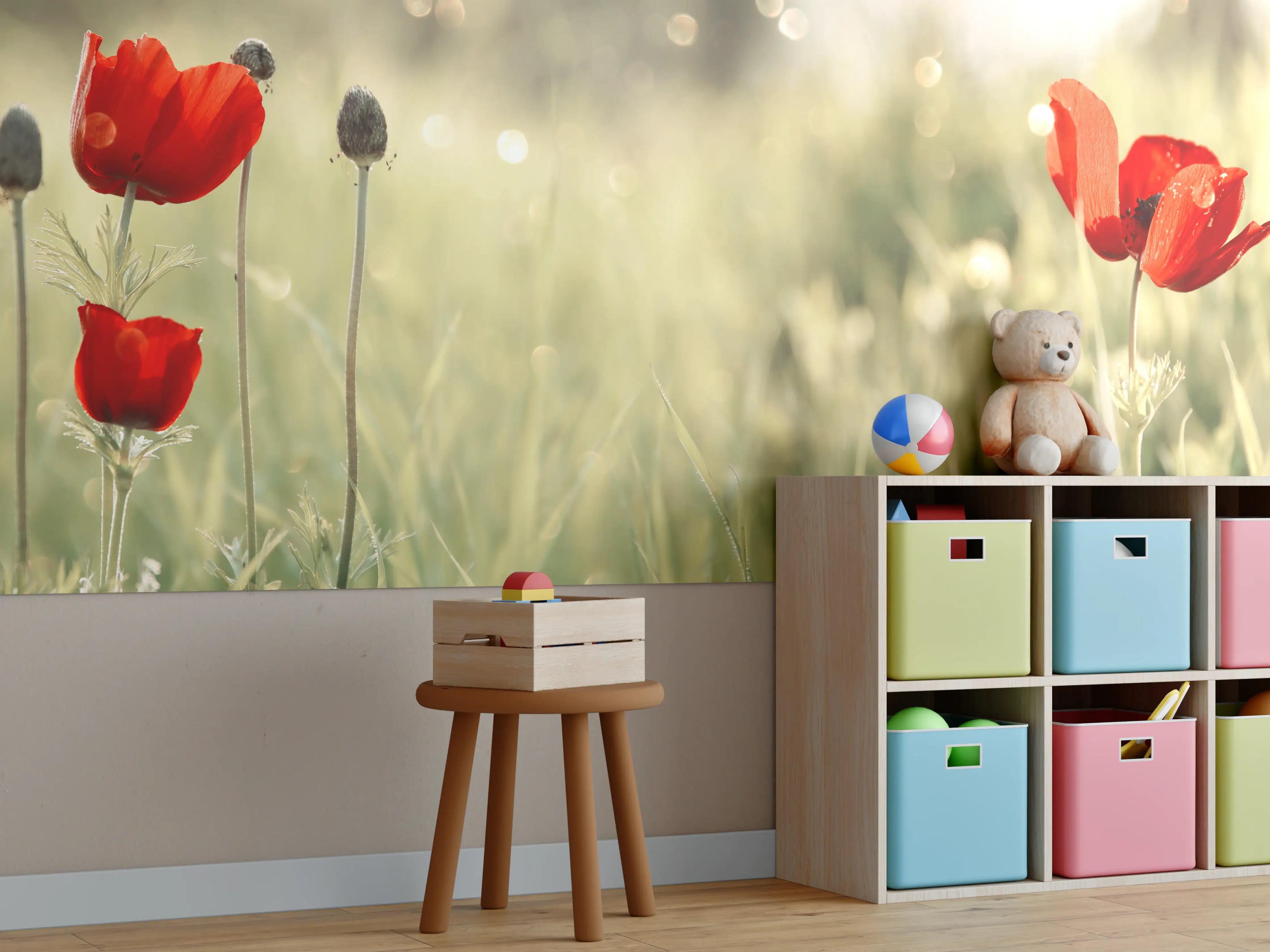 Kinderzimmer Wandgestaltung - Roter Mohn auf Wiese