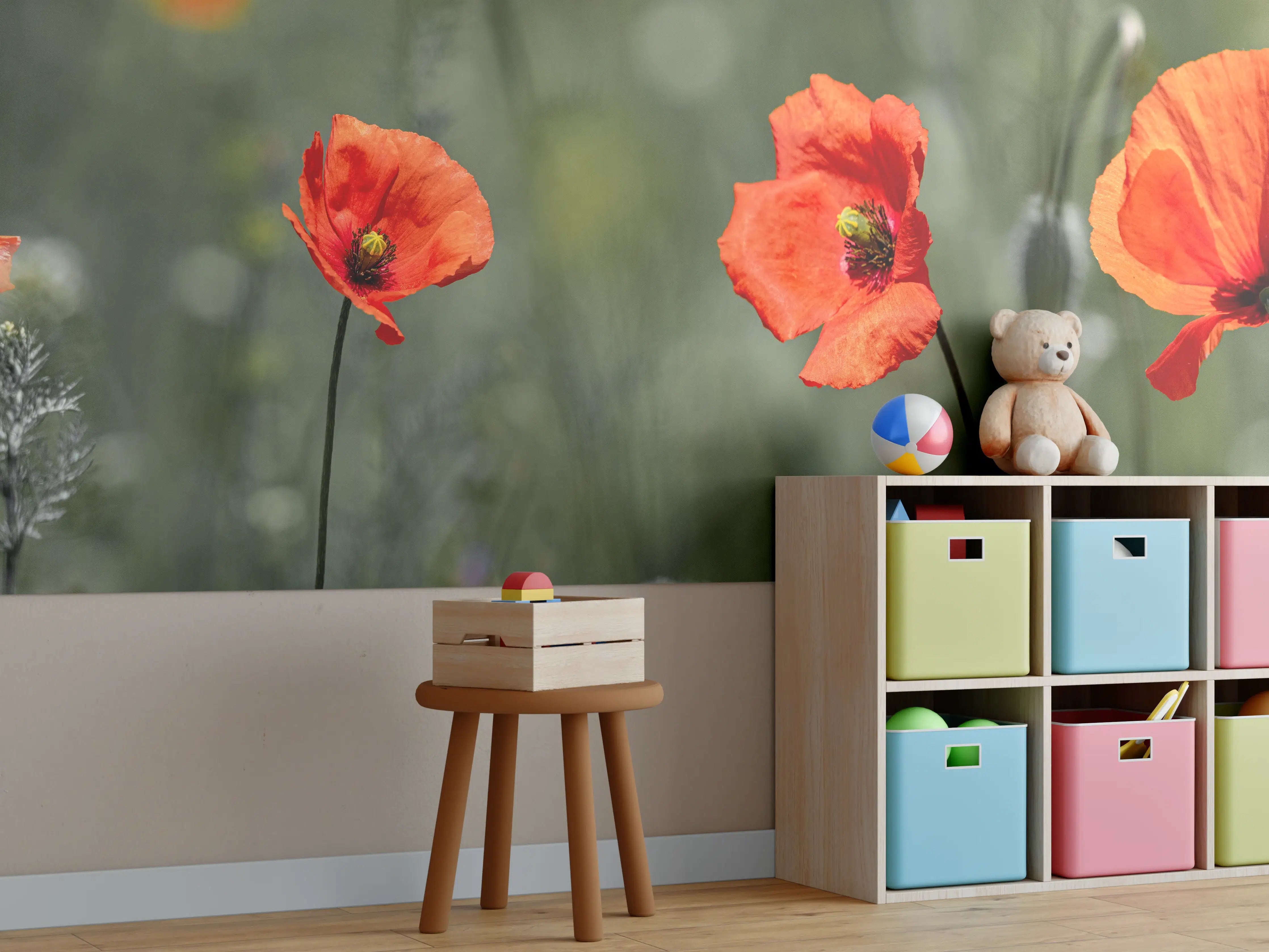 Kinderzimmer Wandgestaltung - Roter Mohn inmitten des Grüns