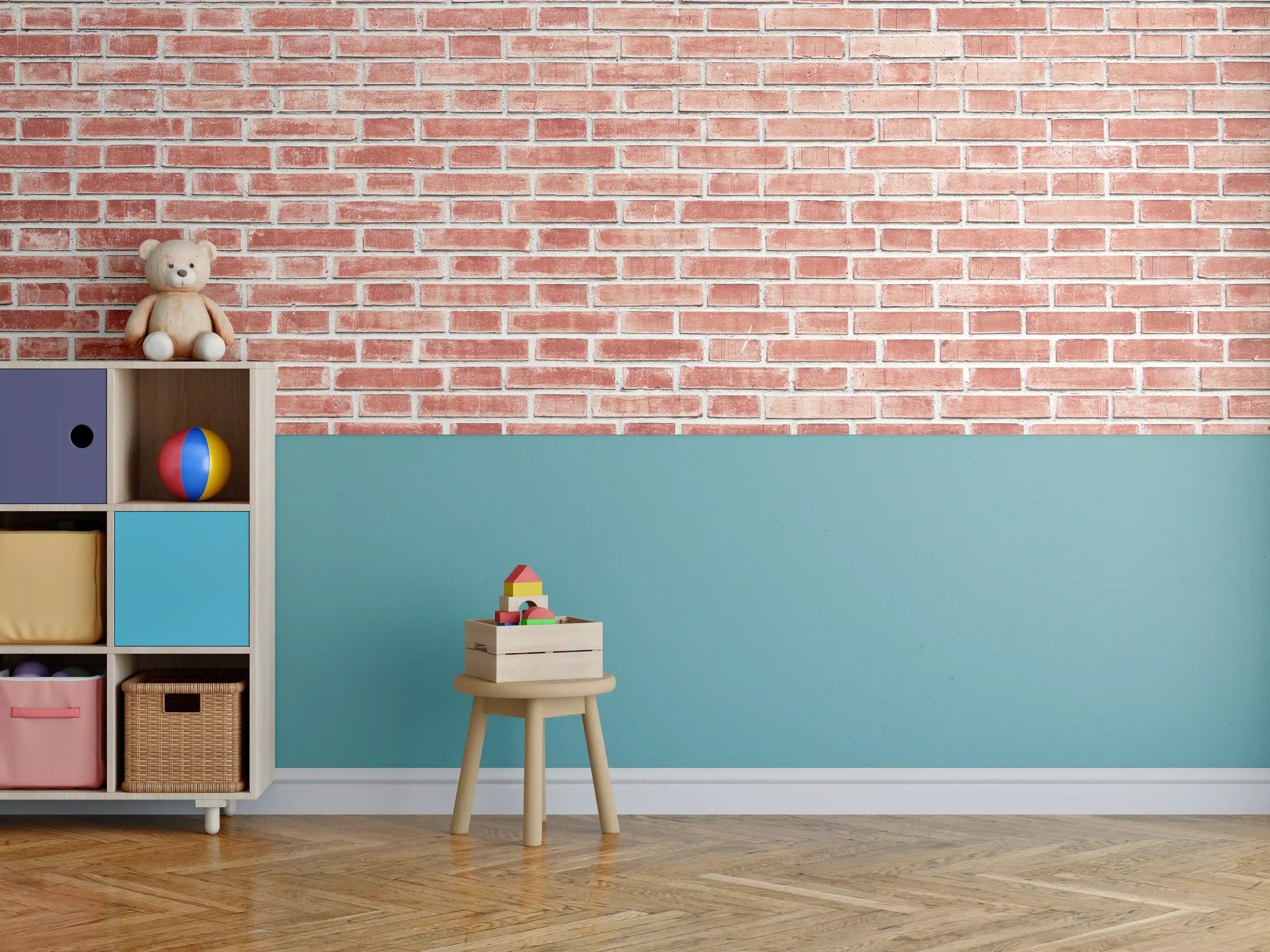 Kinderzimmer Wandgestaltung - Roter Ziegelsteinwand mit Textur