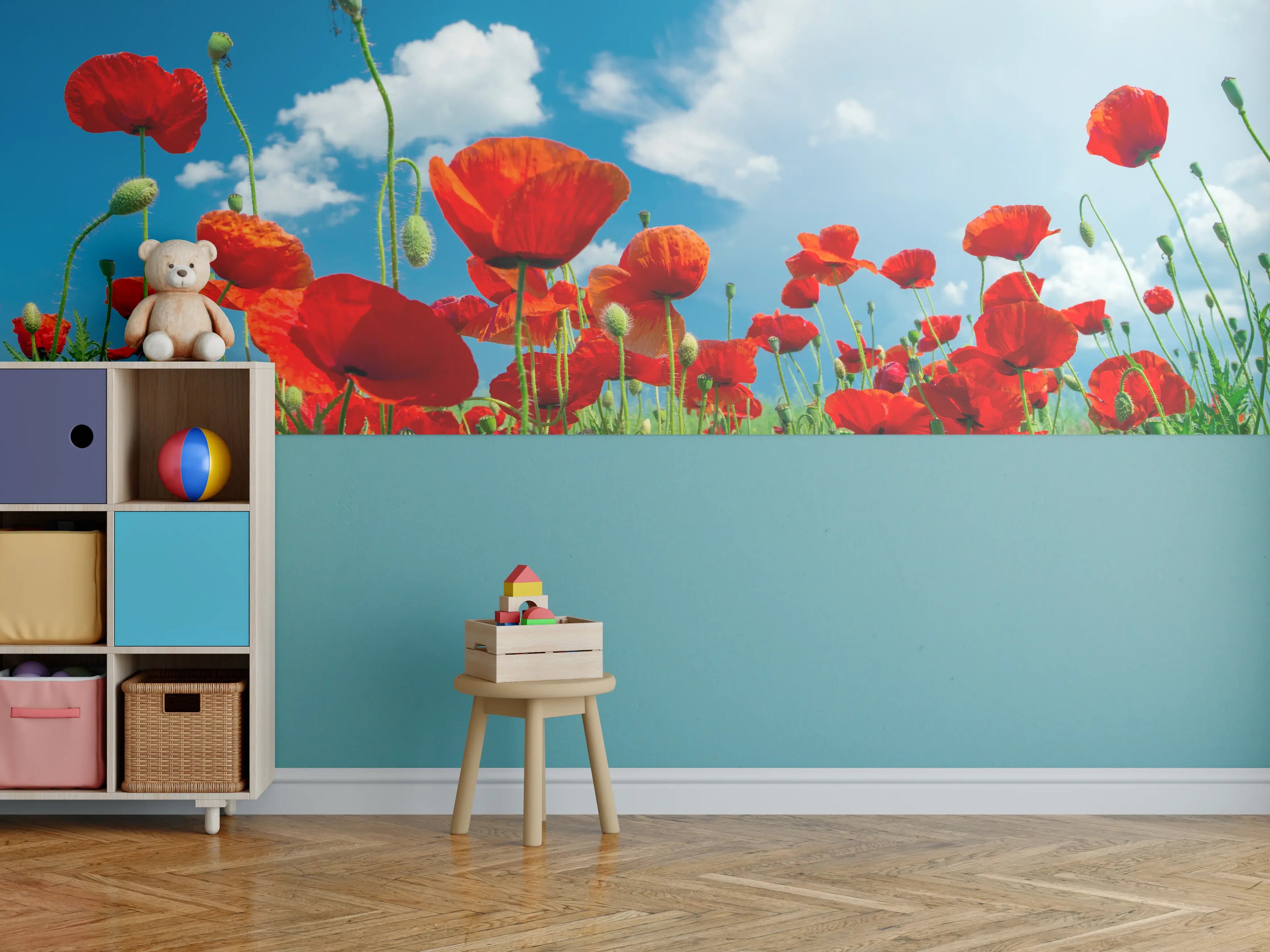 Kinderzimmer Wandgestaltung - Rotes Mohnblumenfeld