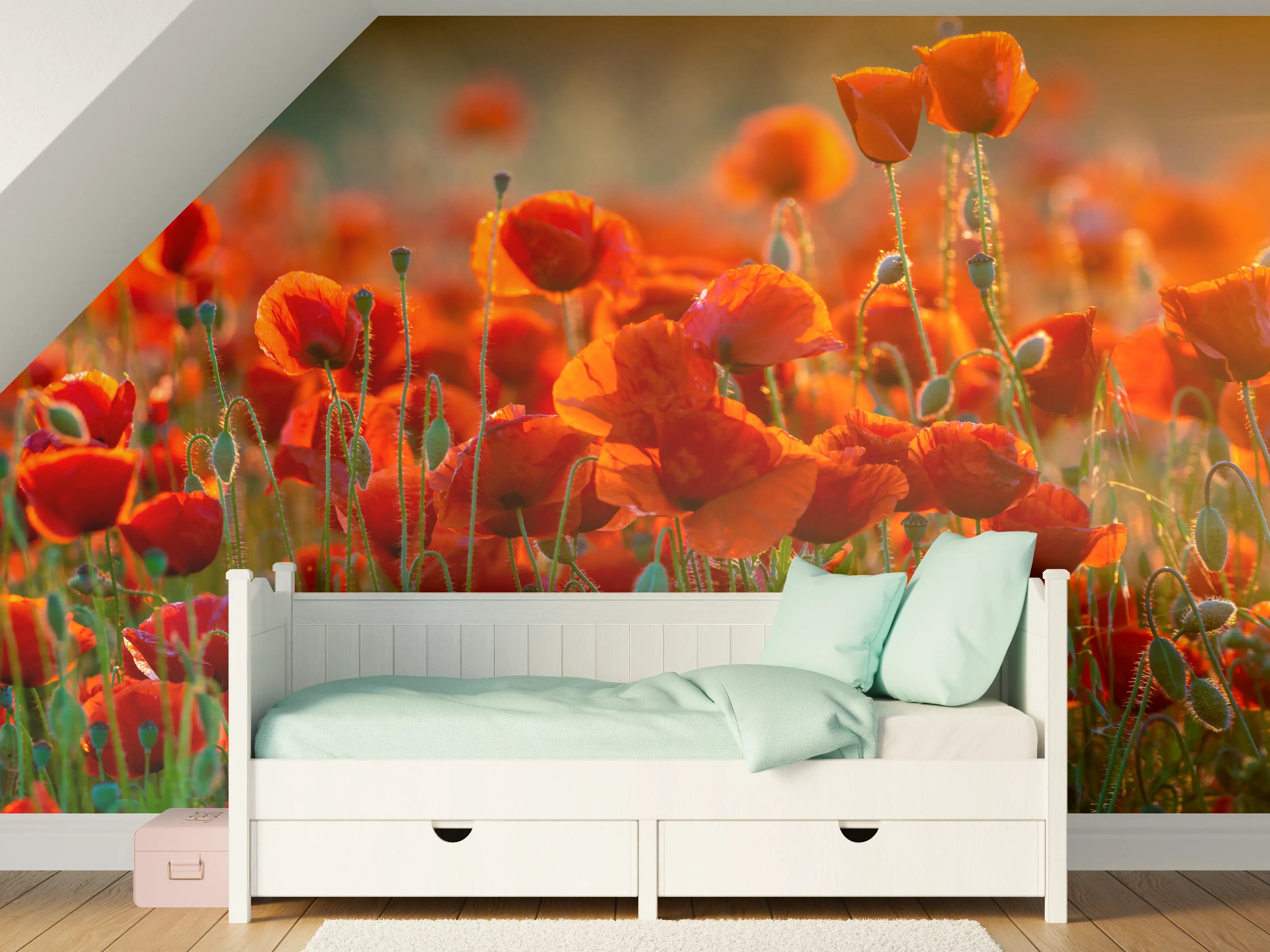 Kinderzimmer Wandgestaltung - Rotes Mohnfeld Panorama