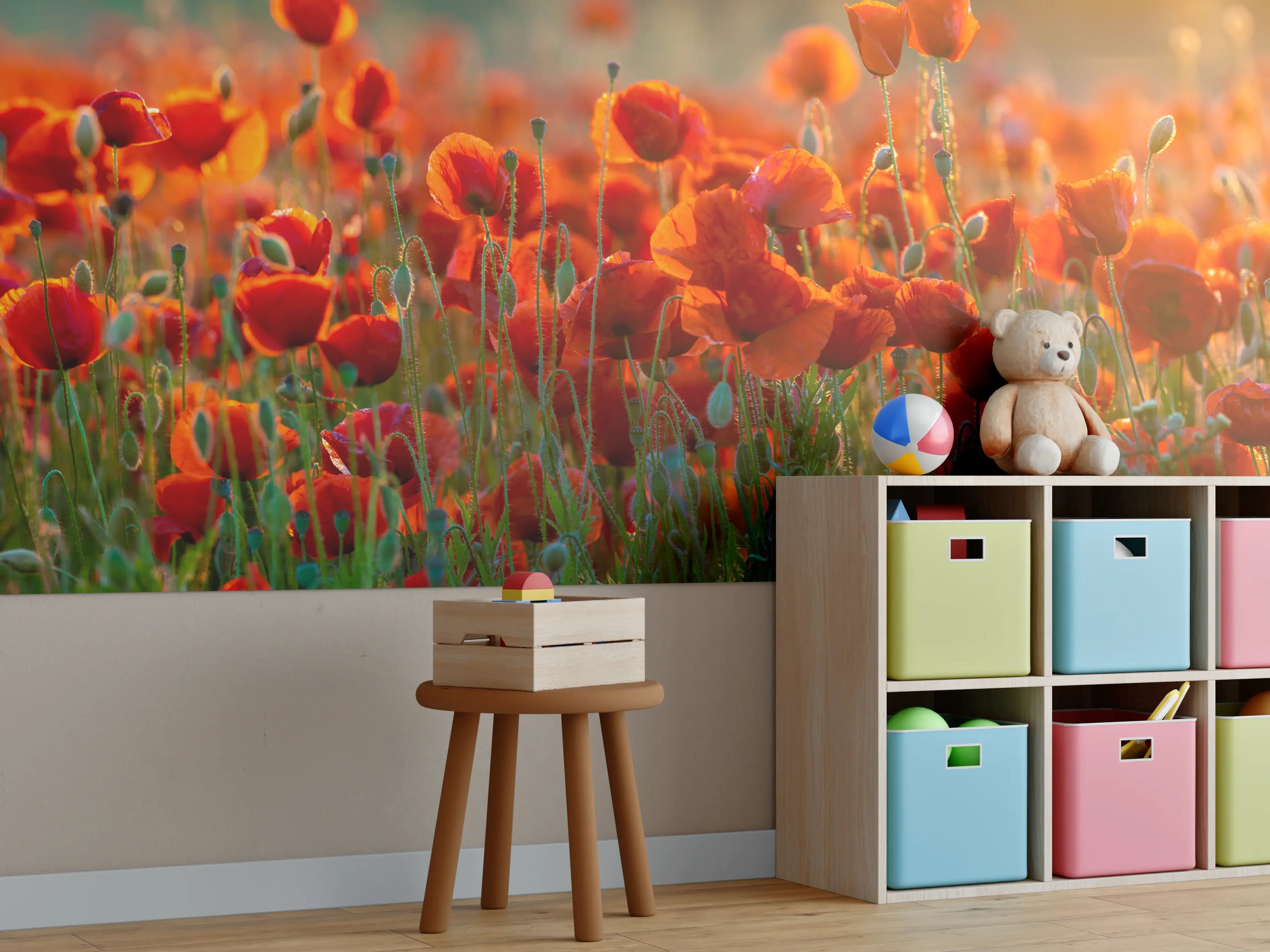 Kinderzimmer Wandgestaltung - Rotes Mohnfeld Panorama
