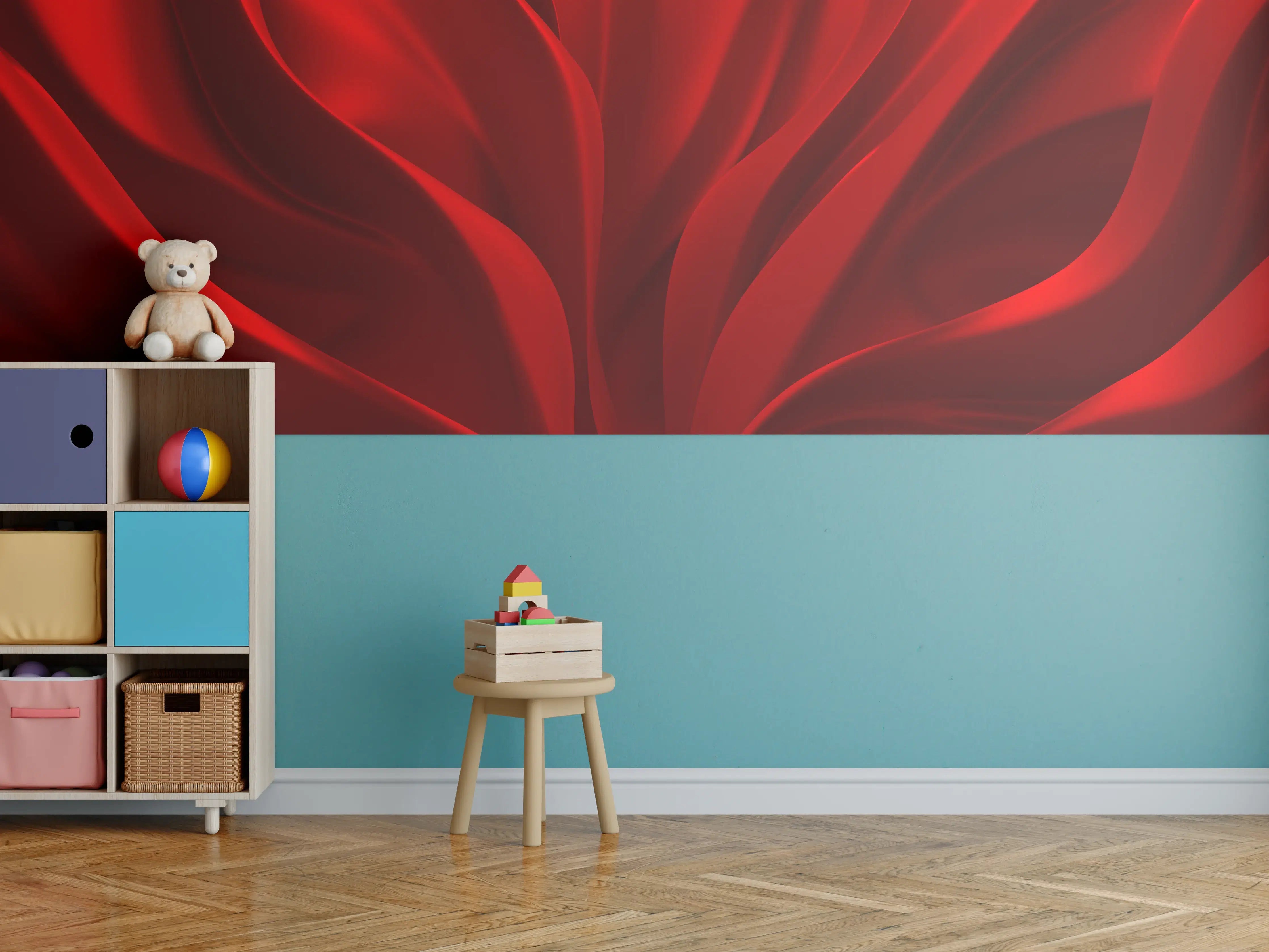 Kinderzimmer Wandgestaltung - Rotes Wellen Muster