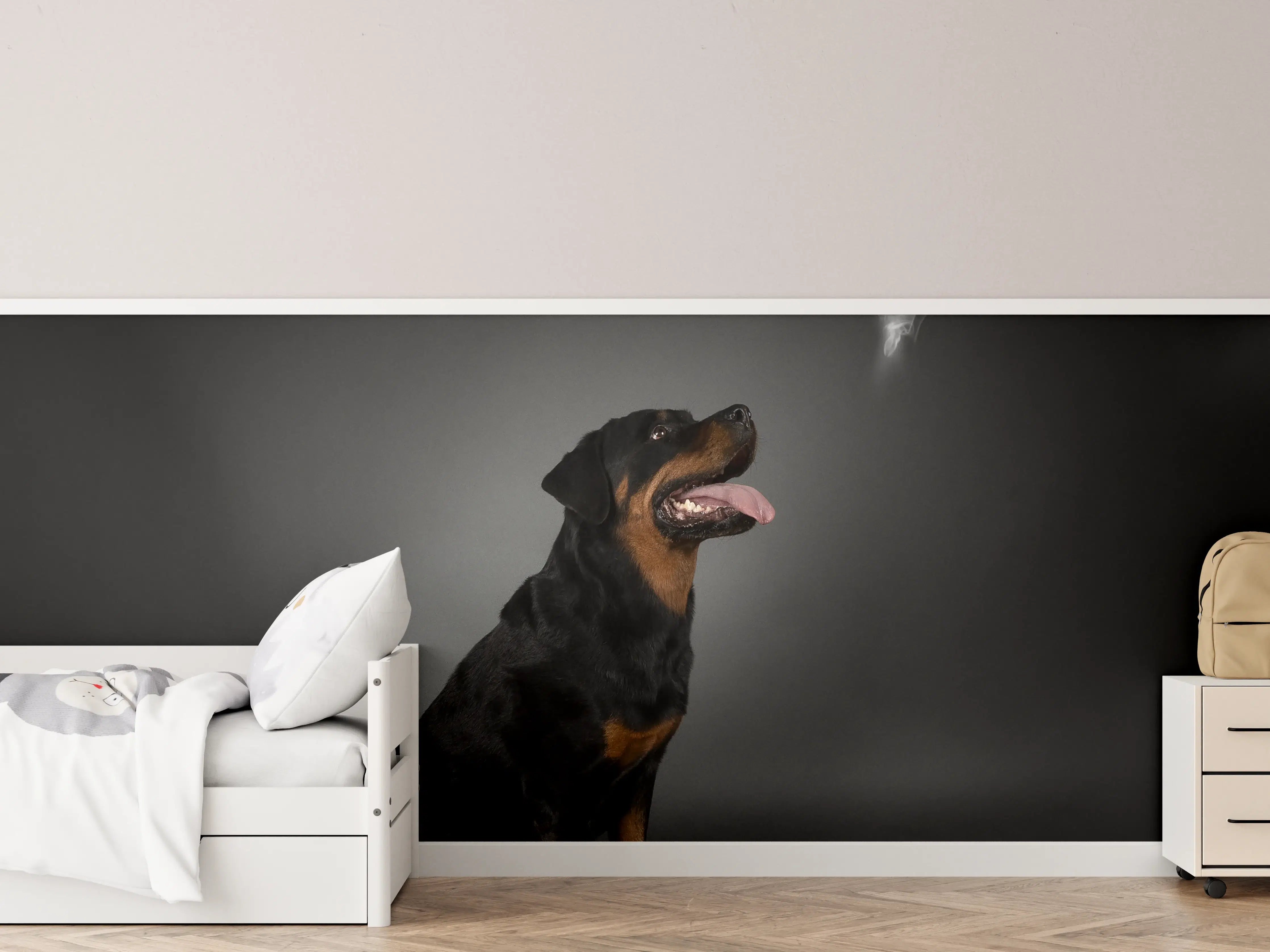 Kinderzimmer Wandgestaltung - Rottweiler sitzend mit Blick auf Herz