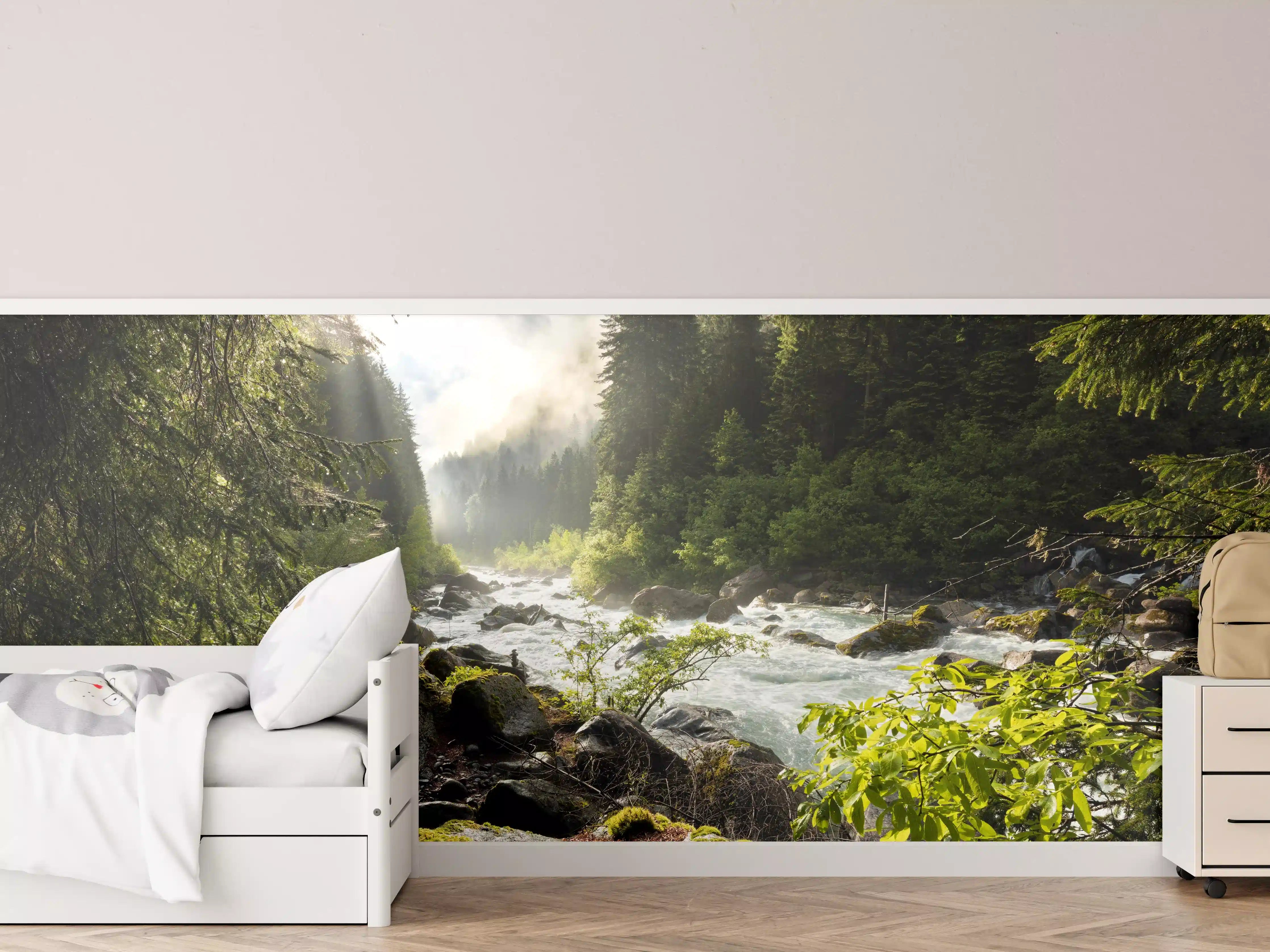 Kinderzimmer Wandgestaltung - Ruhiger Fluss mitten im Wald
