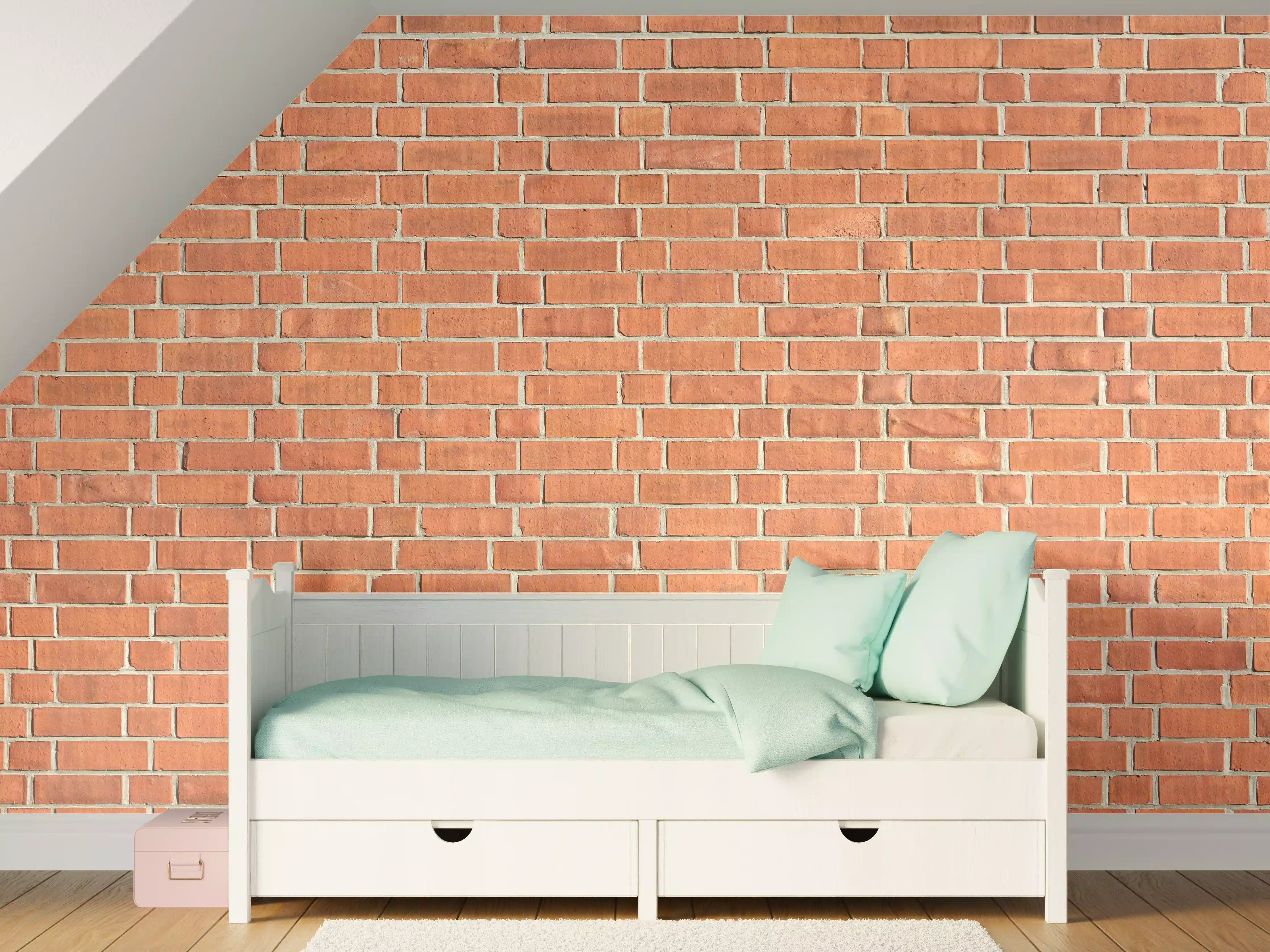 Kinderzimmer Wandgestaltung - Rustikale Backsteinwand mit warmem Orange-Ton