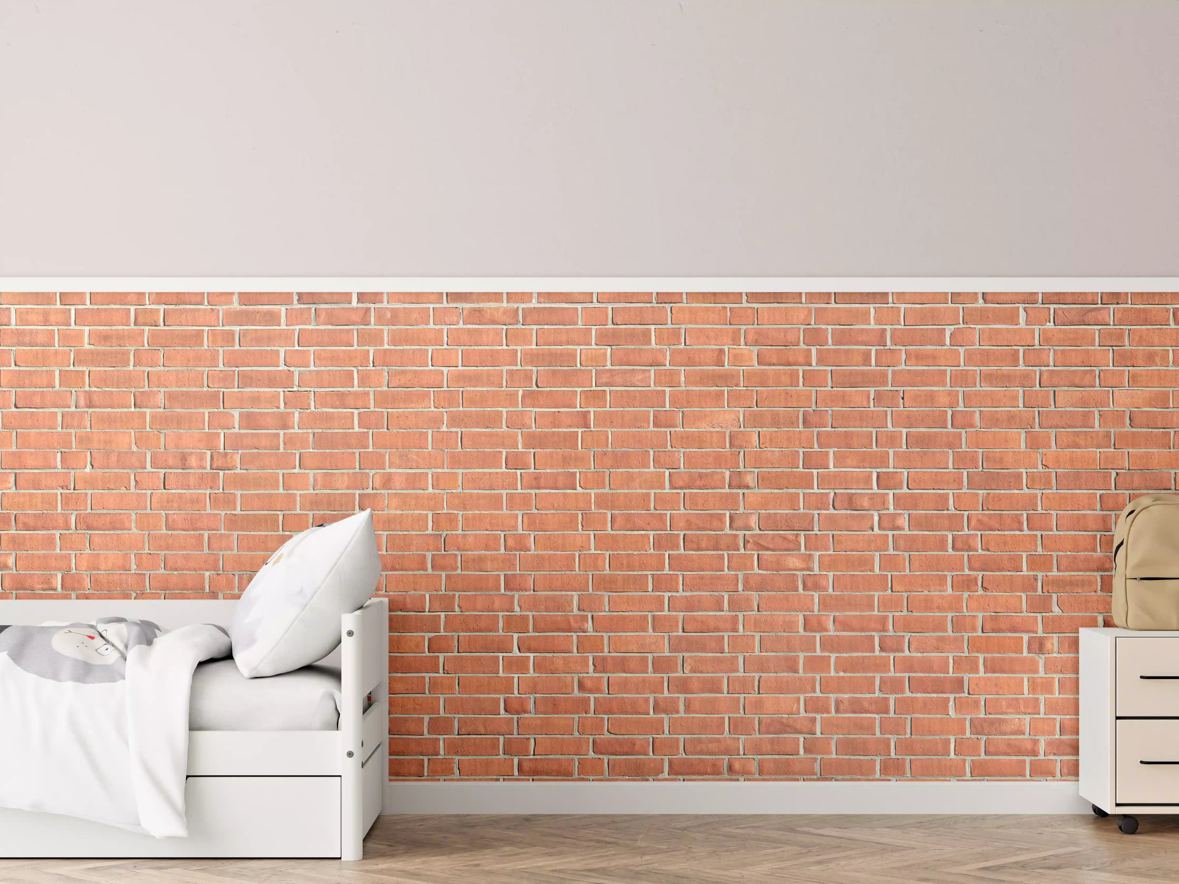 Kinderzimmer Wandgestaltung - Rustikale Backsteinwand mit warmem Orange-Ton
