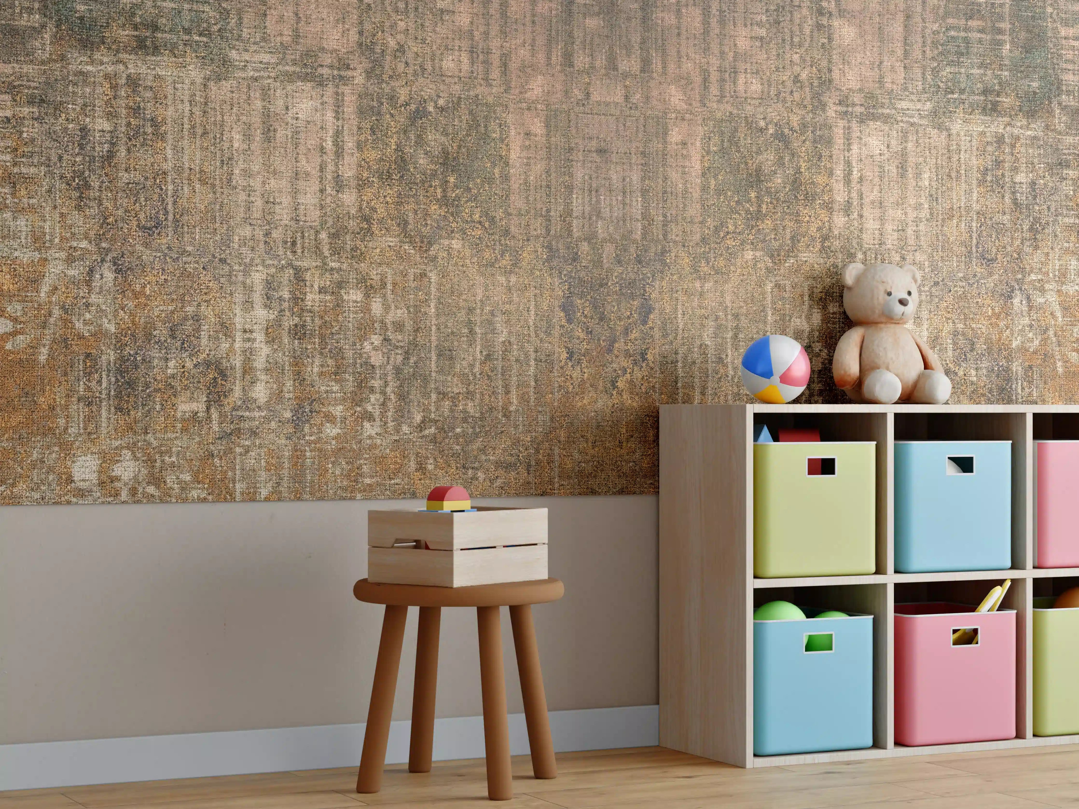 Kinderzimmer Wandgestaltung - Rustikale Braun-Grau Wandtextur