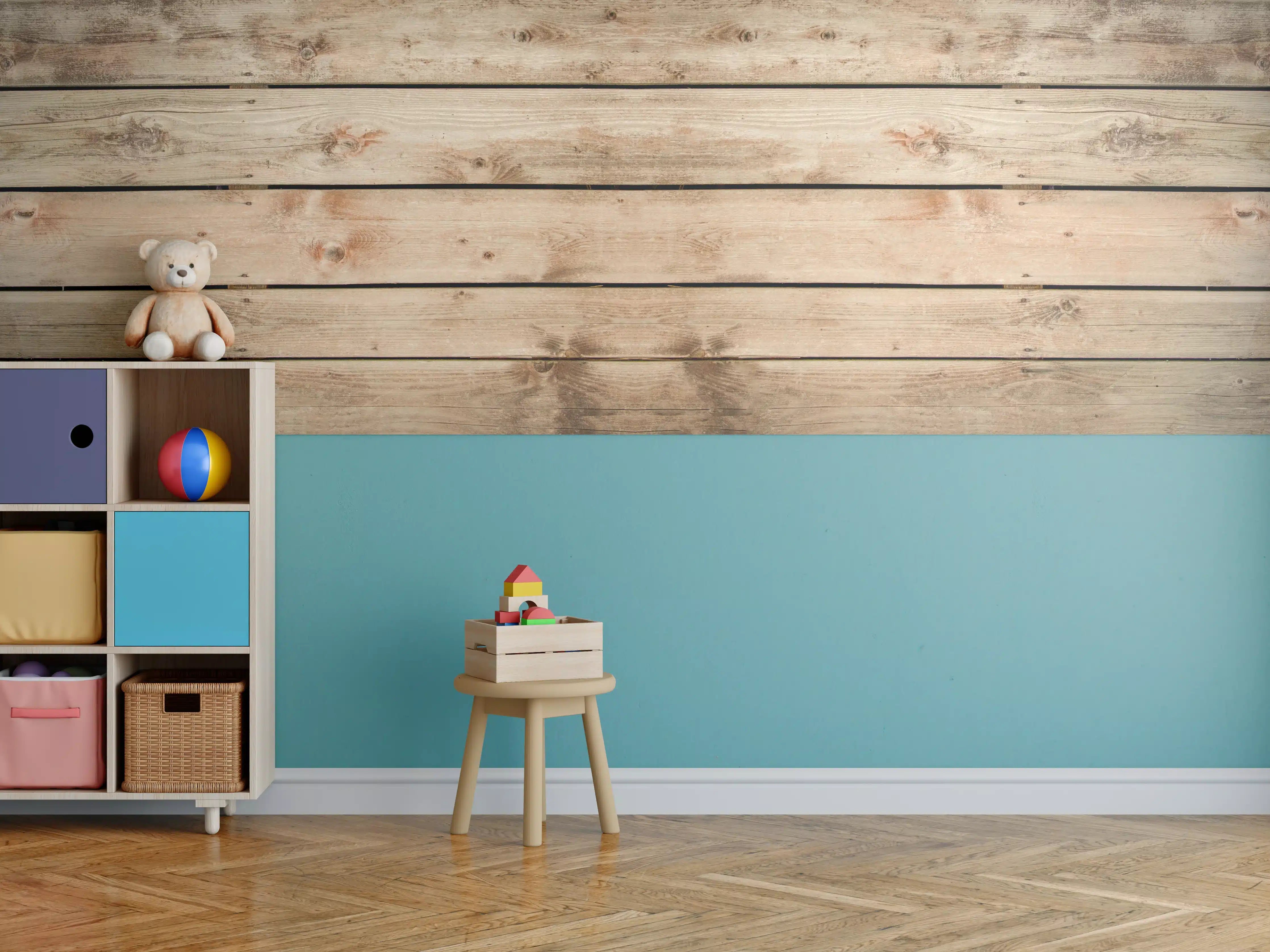 Kinderzimmer Wandgestaltung - Rustikale Braun-Holz-Textur