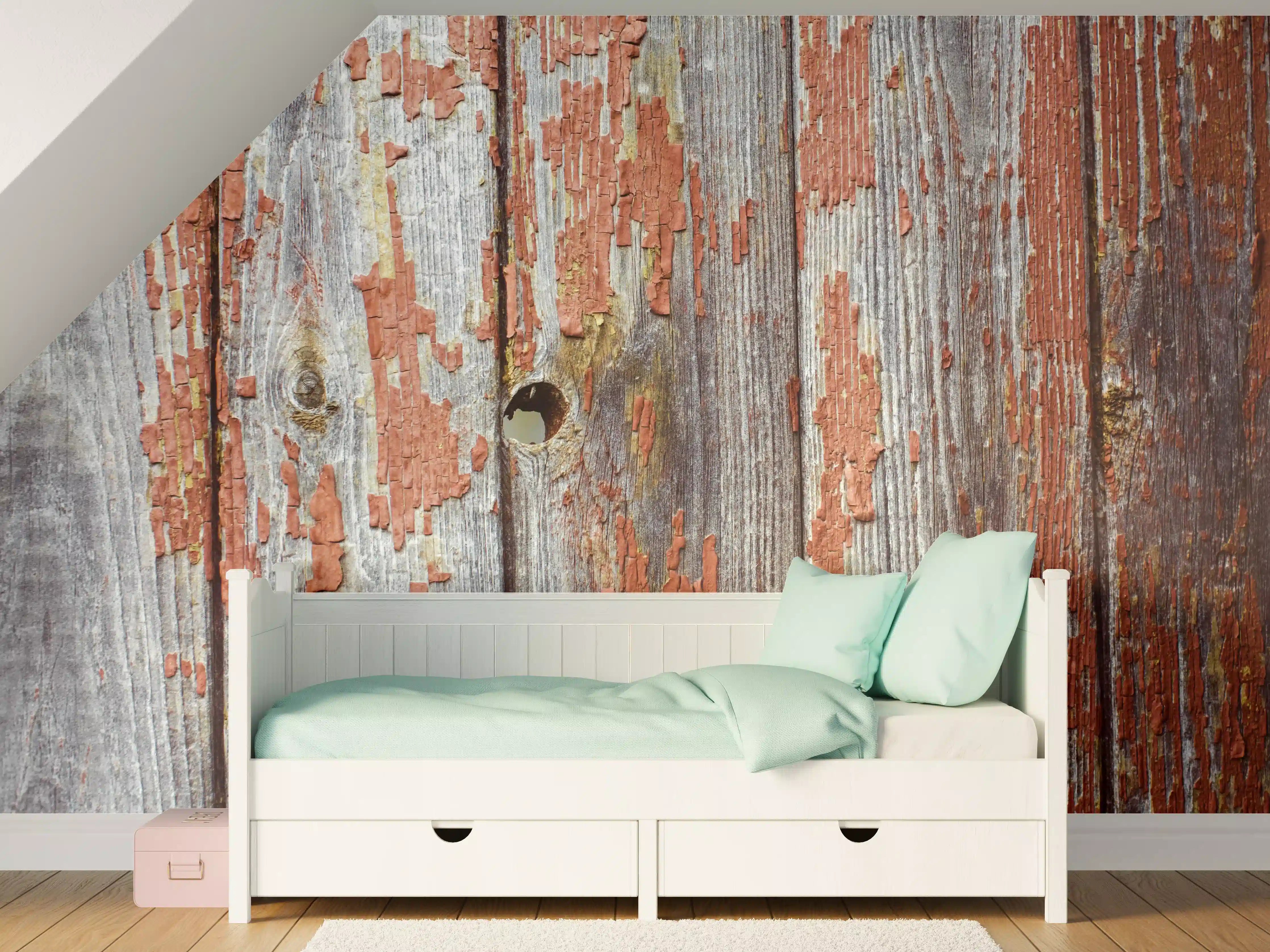 Kinderzimmer Wandgestaltung - Rustikale Holzbretter mit Loch