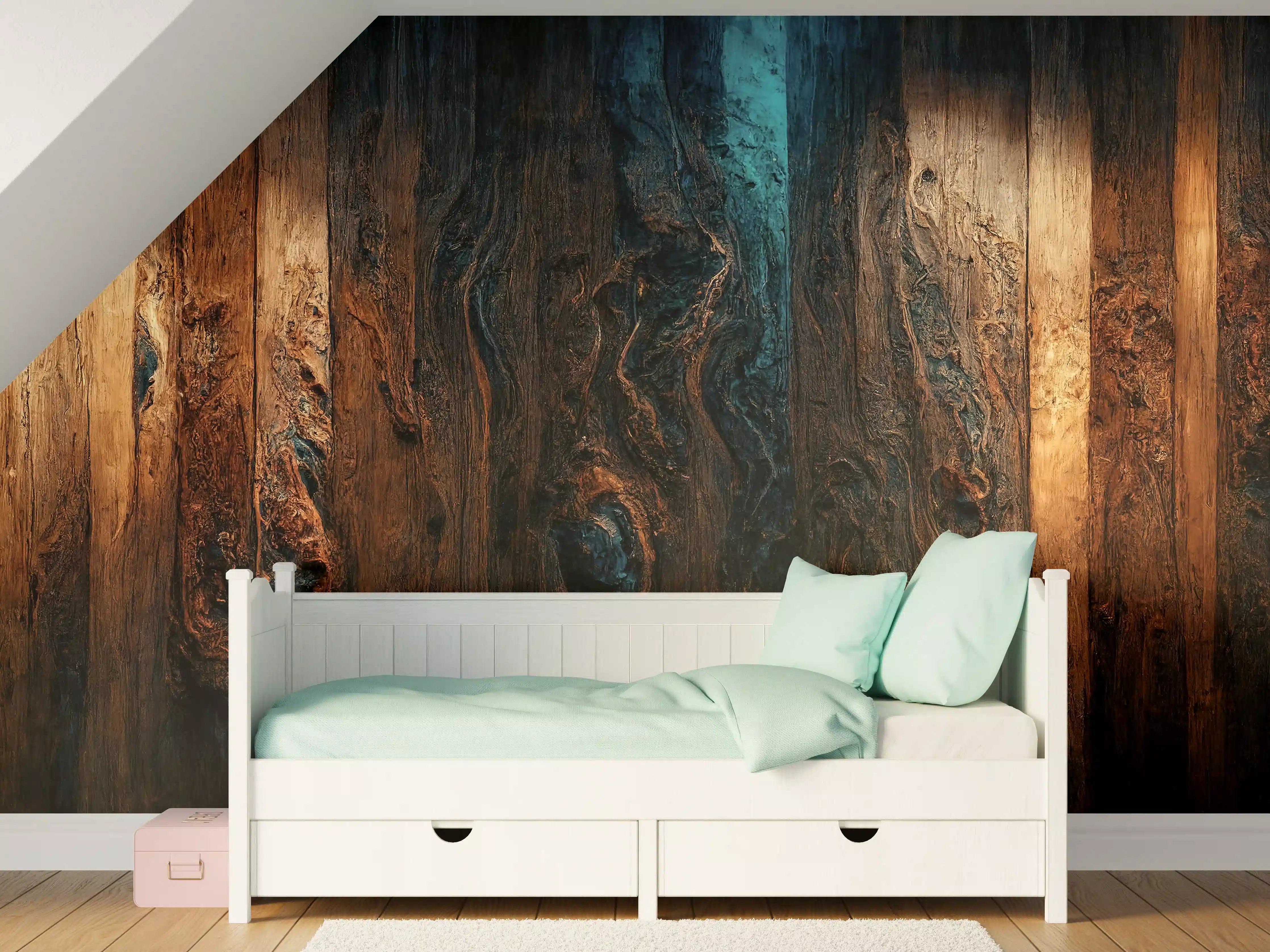Kinderzimmer Wandgestaltung - Rustikale Holzoptik mit dunklen Akzenten