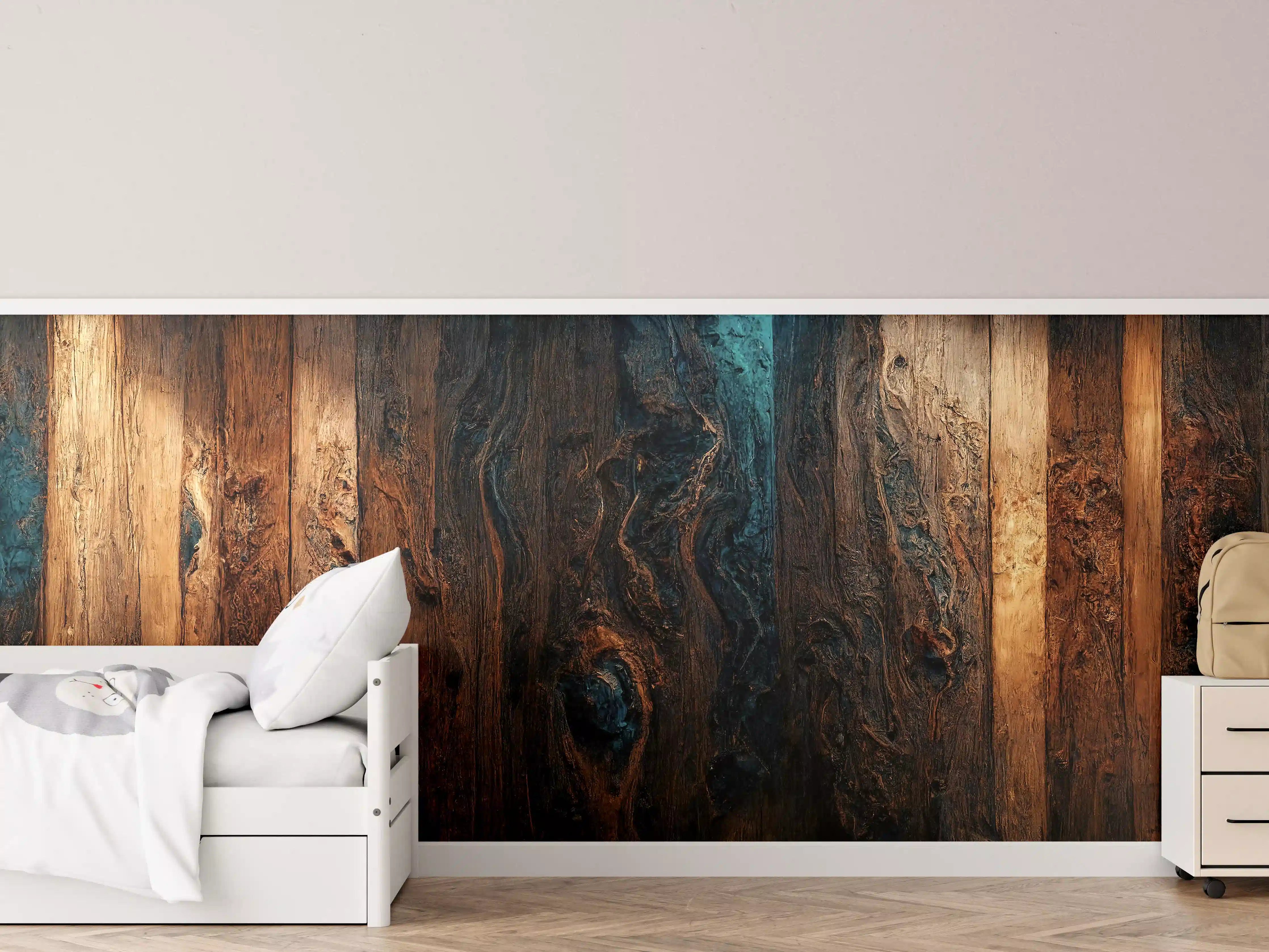 Kinderzimmer Wandgestaltung - Rustikale Holzoptik mit dunklen Akzenten