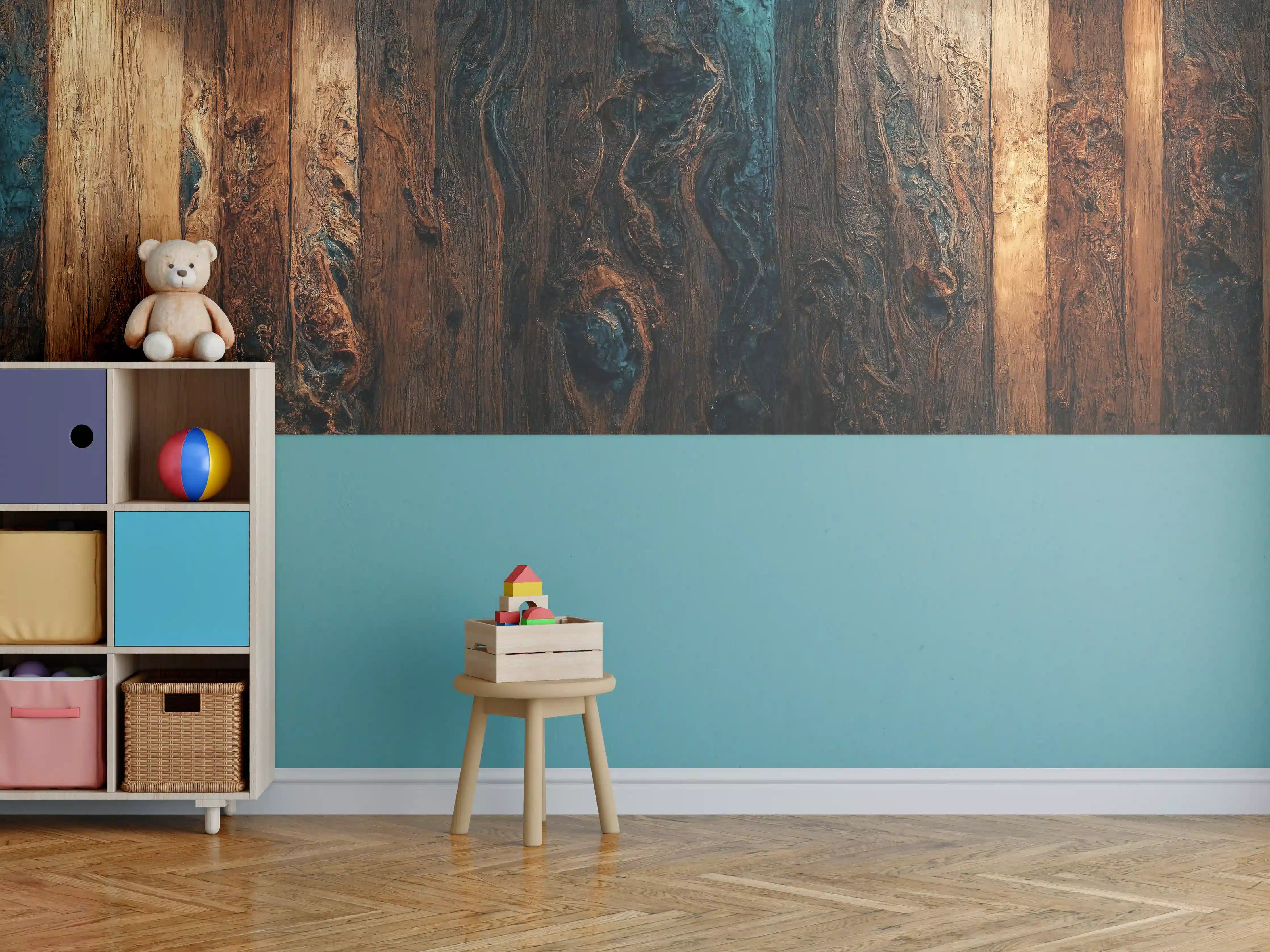 Kinderzimmer Wandgestaltung - Rustikale Holzoptik mit dunklen Akzenten